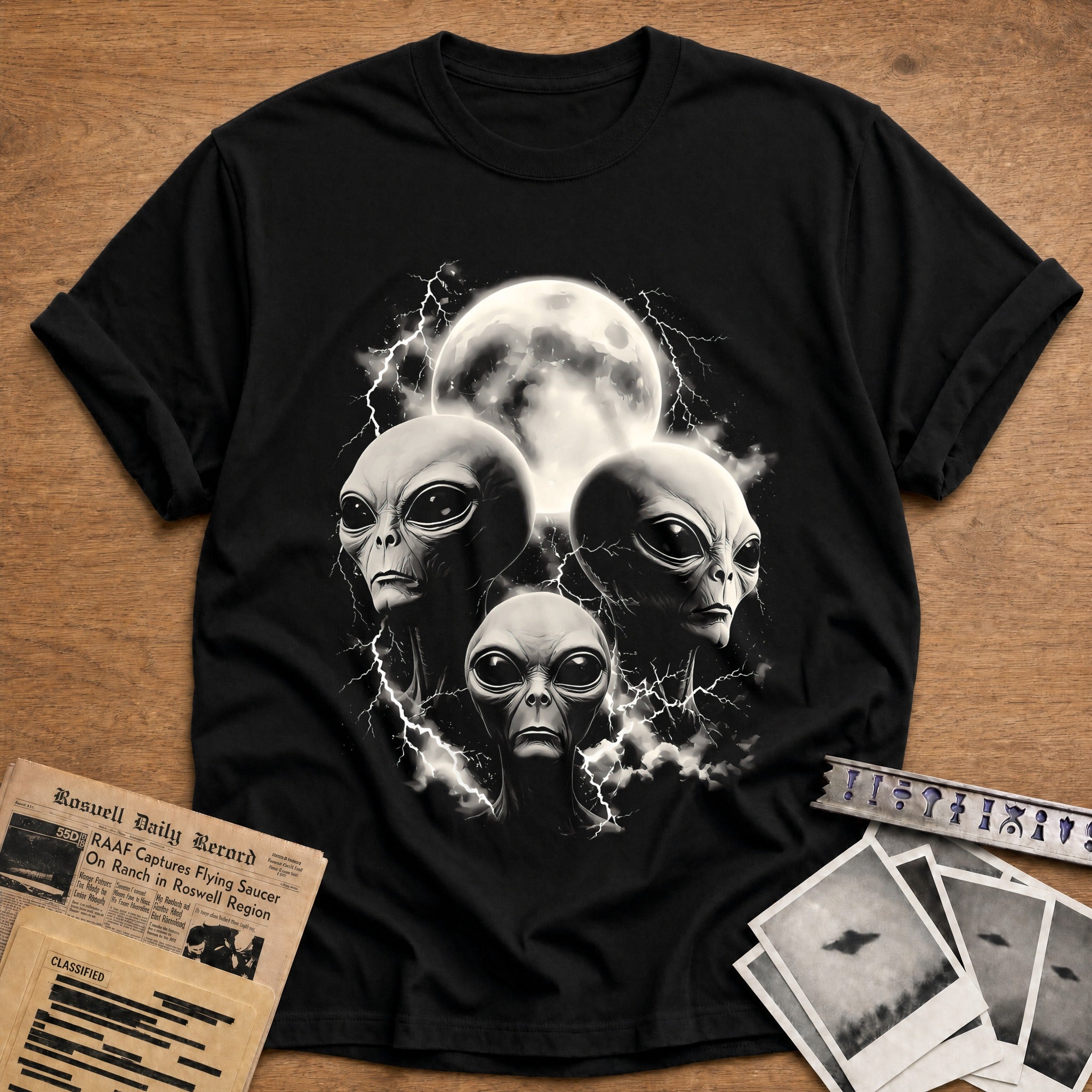 alien moon lightning ufo - Black