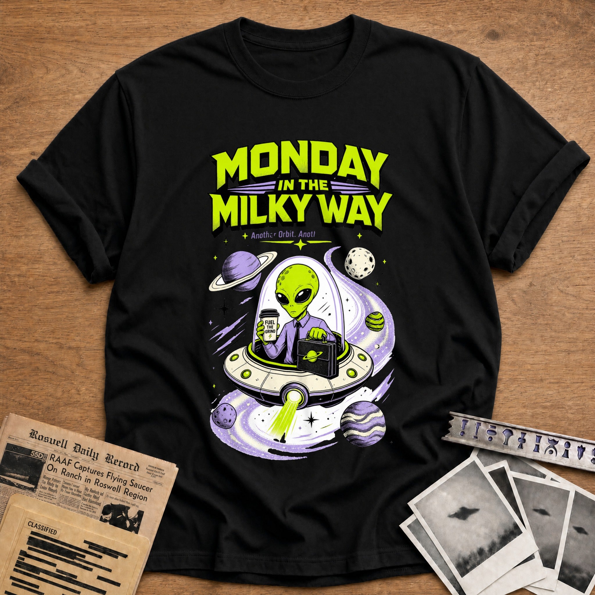 monday in the milky way alien coffee space funny - Black