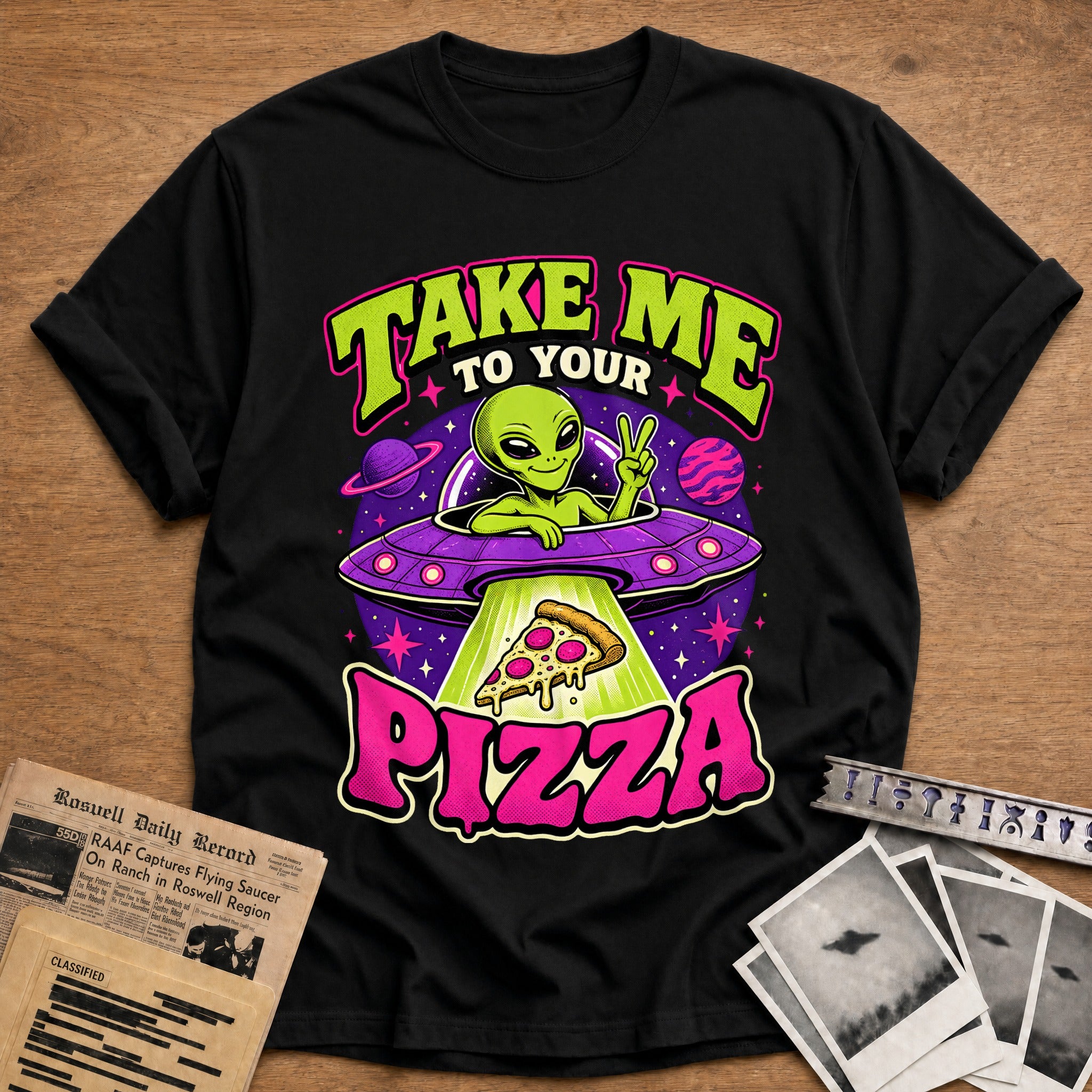 take me to your pizza alien ufo funny - Black