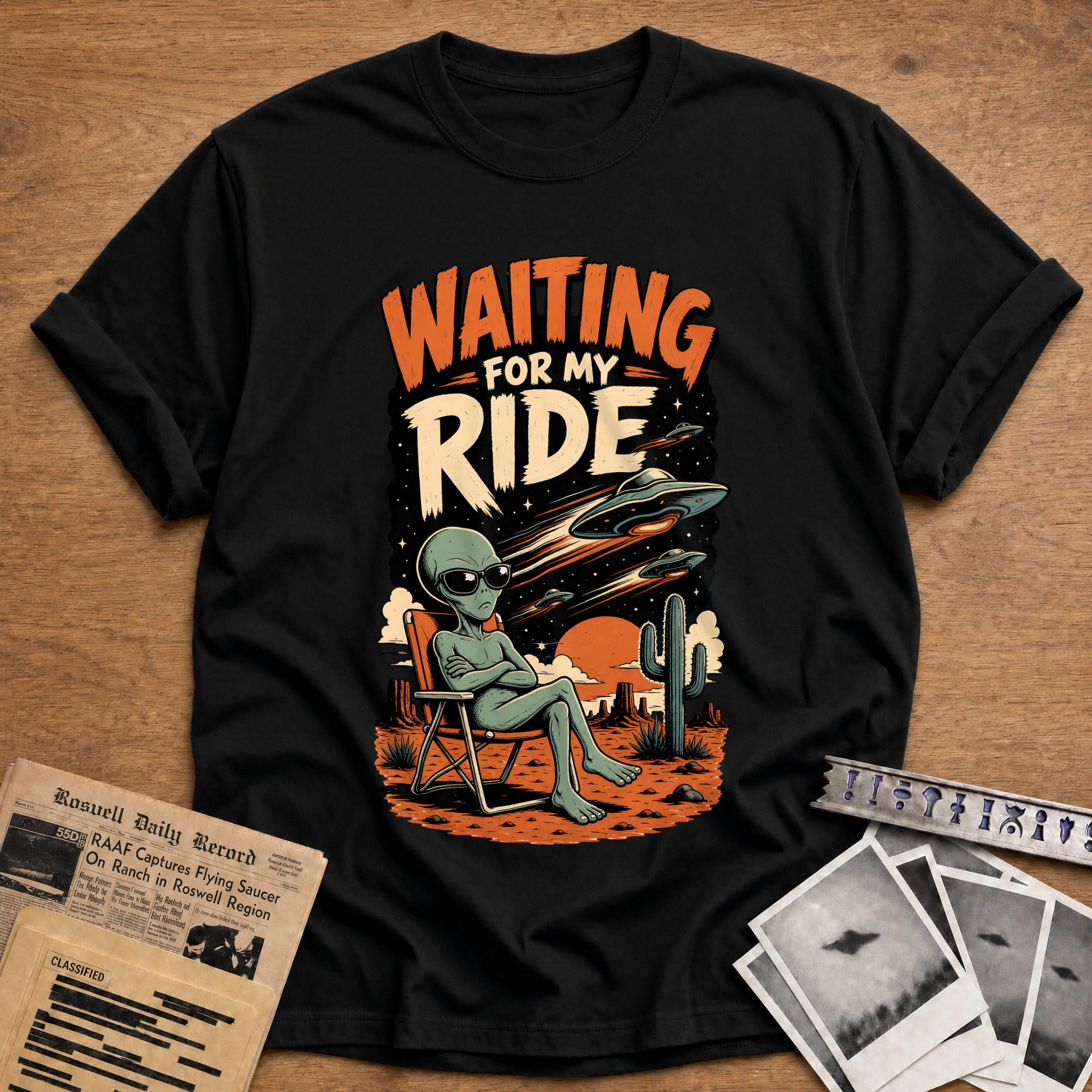 waiting for my ride alien ufo funny - Black