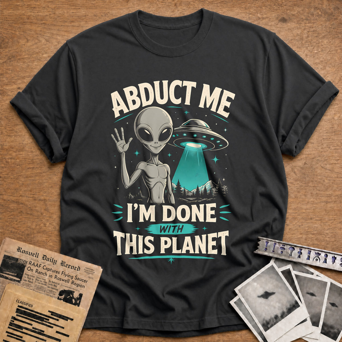 Abduct Me Done Planet 65 T-Shirt - Charcoal