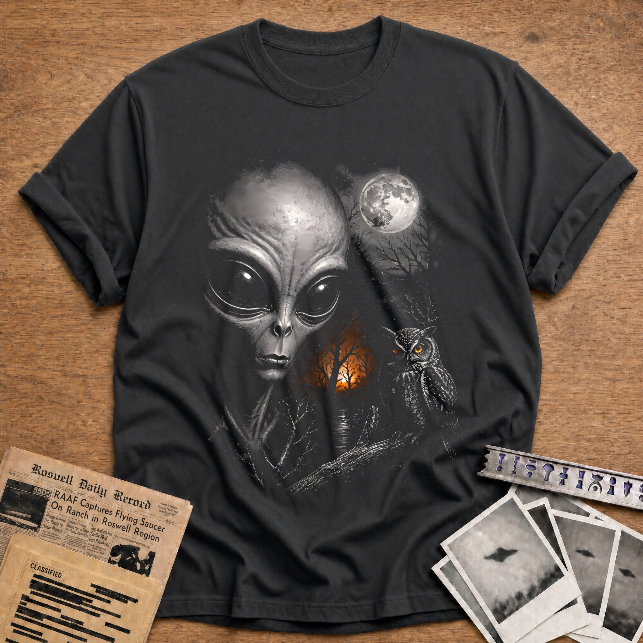 Alien Owl Autumn Trees 17 - Charcoal