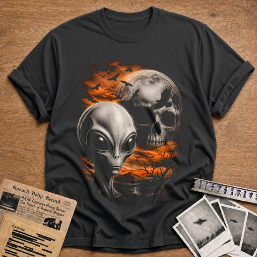 Alien Skull Moon Crows 16 - Charcoal