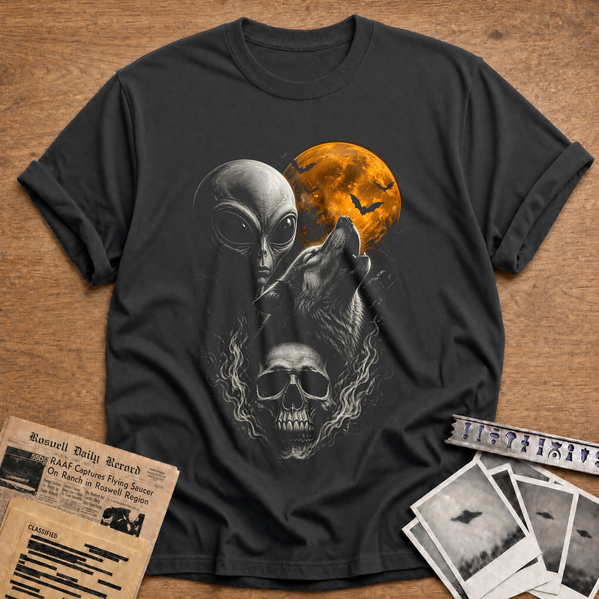 Alien Wolf Flaming Skull 98 - Charcoal