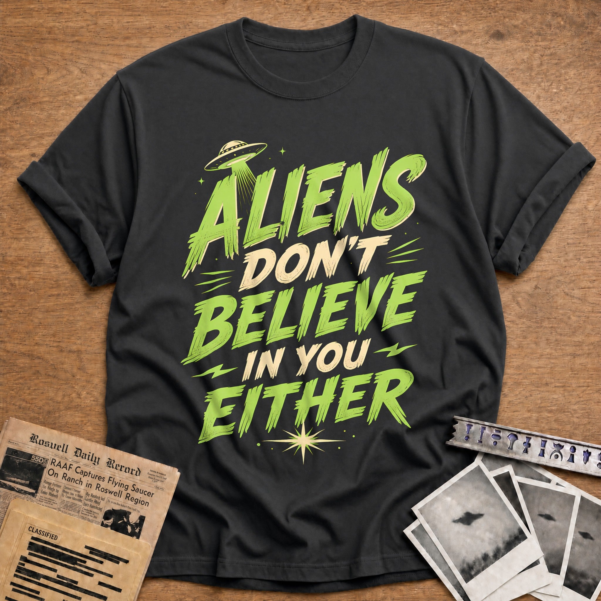 Aliens Dont Believe In You Either 70 T-Shirt - Charcoal