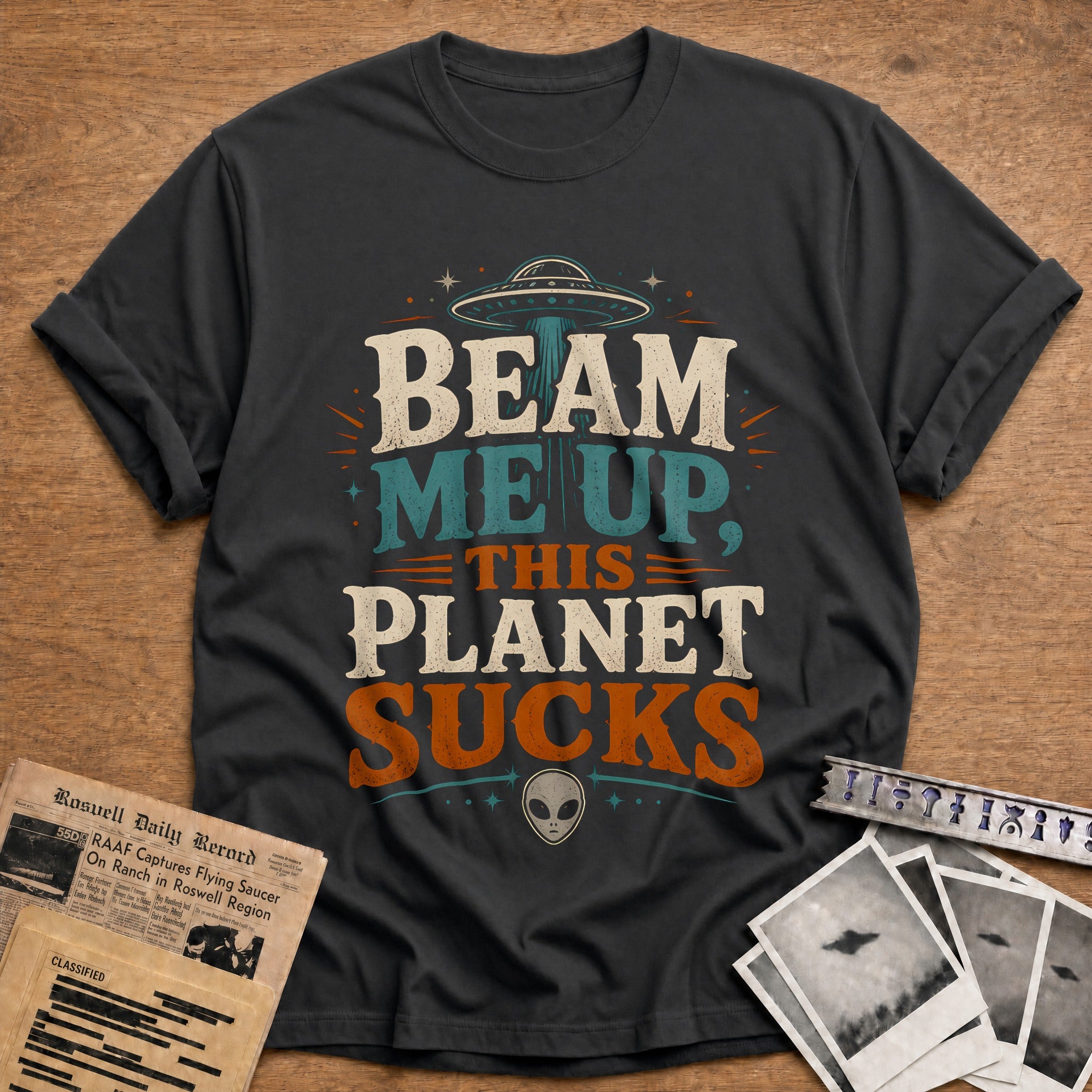 Beam Me Up This Planet Sucks 95 T-Shirt - Charcoal