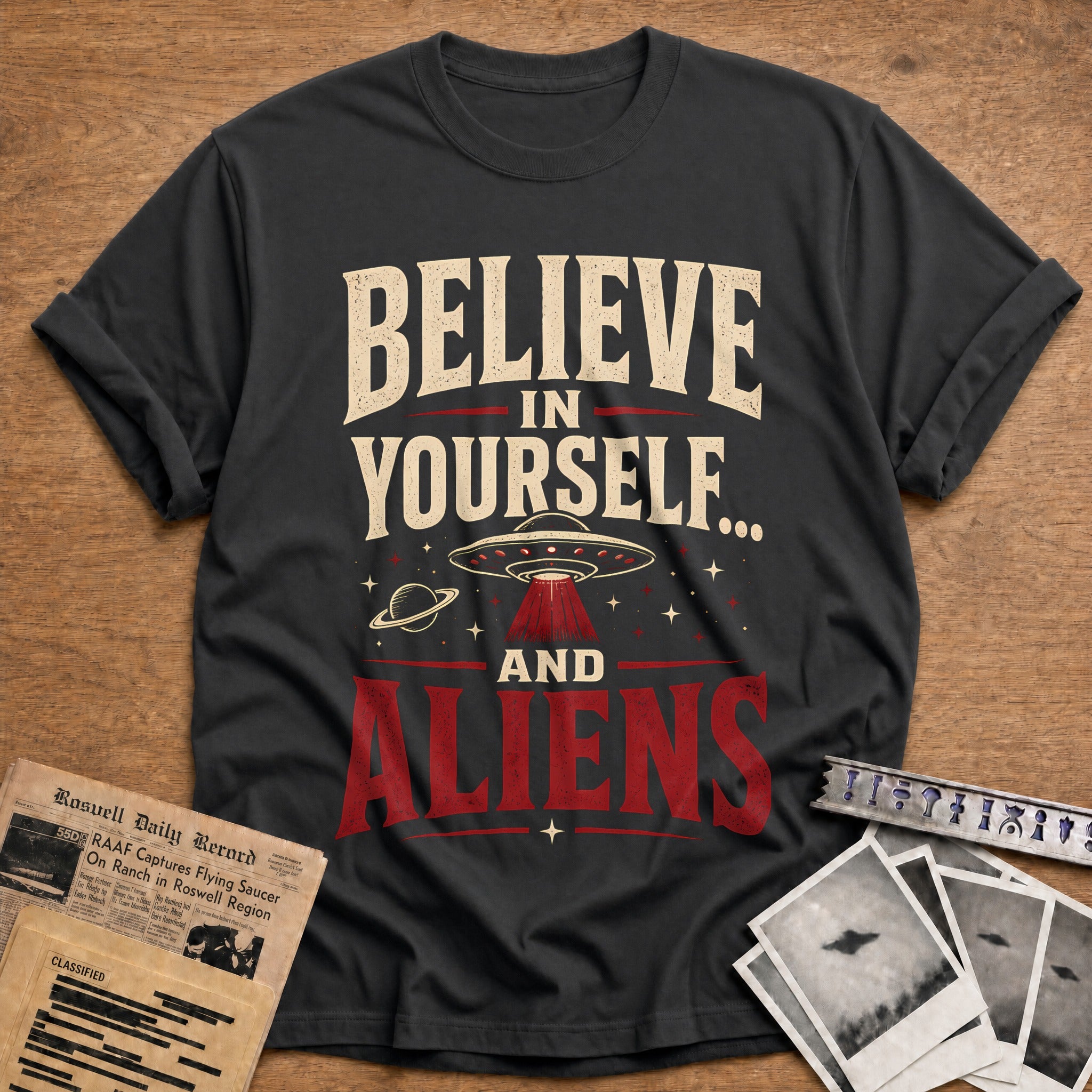 Believe In Yourself And Aliens 51 T-Shirt - Charcoal