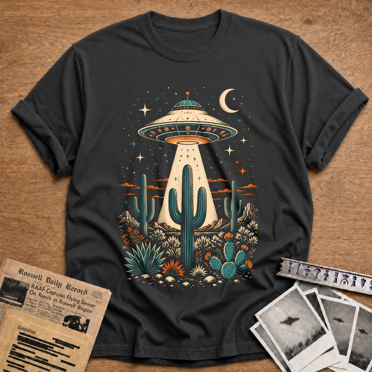 Boho UFO Cactus 45 T-Shirt - Charcoal