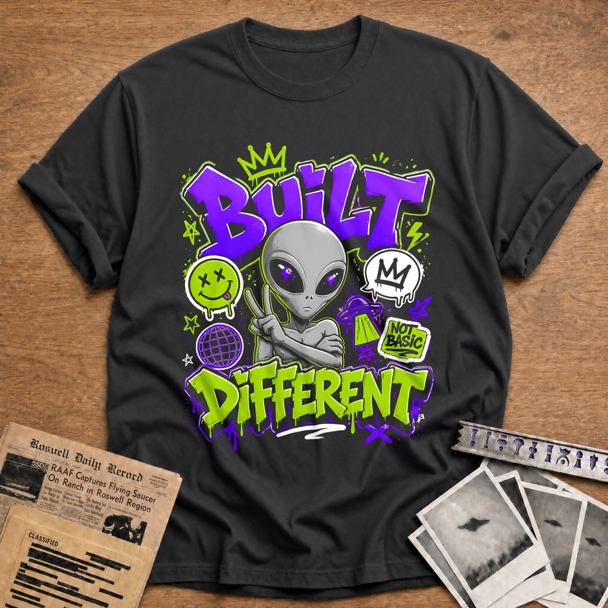 Built Different Alien 43 T-Shirt - Charcoal