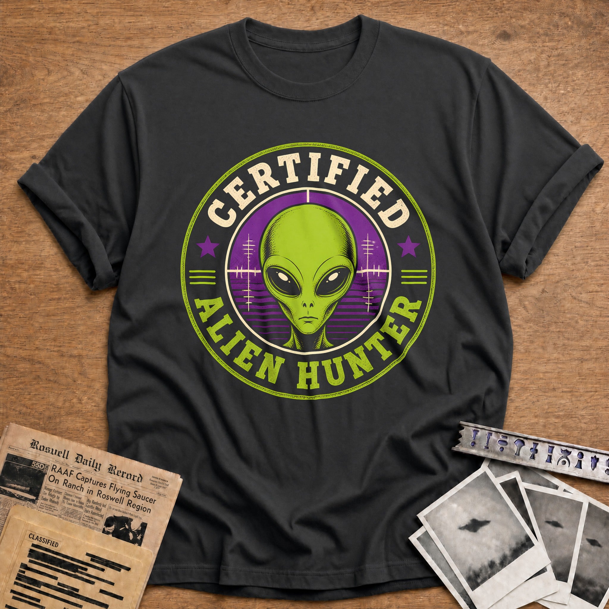 Certified Alien Hunter 68 T-Shirt - Charcoal