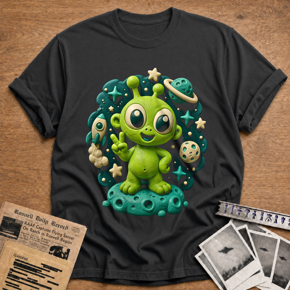 Claymation Alien 45 T-Shirt - Charcoal