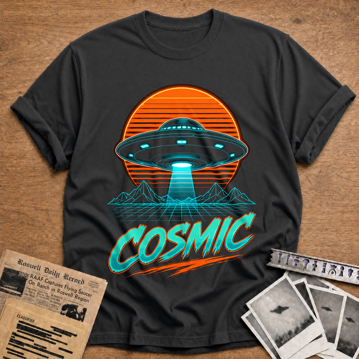 Cosmic Synthwave 69 T-Shirt - Charcoal