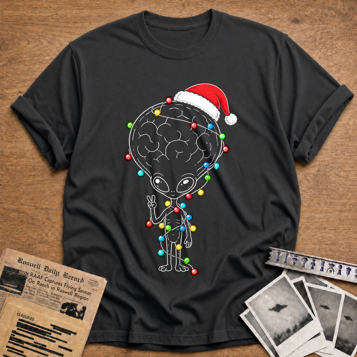 Dome Head Alien Christmas Lights 92 T-Shirt - Charcoal