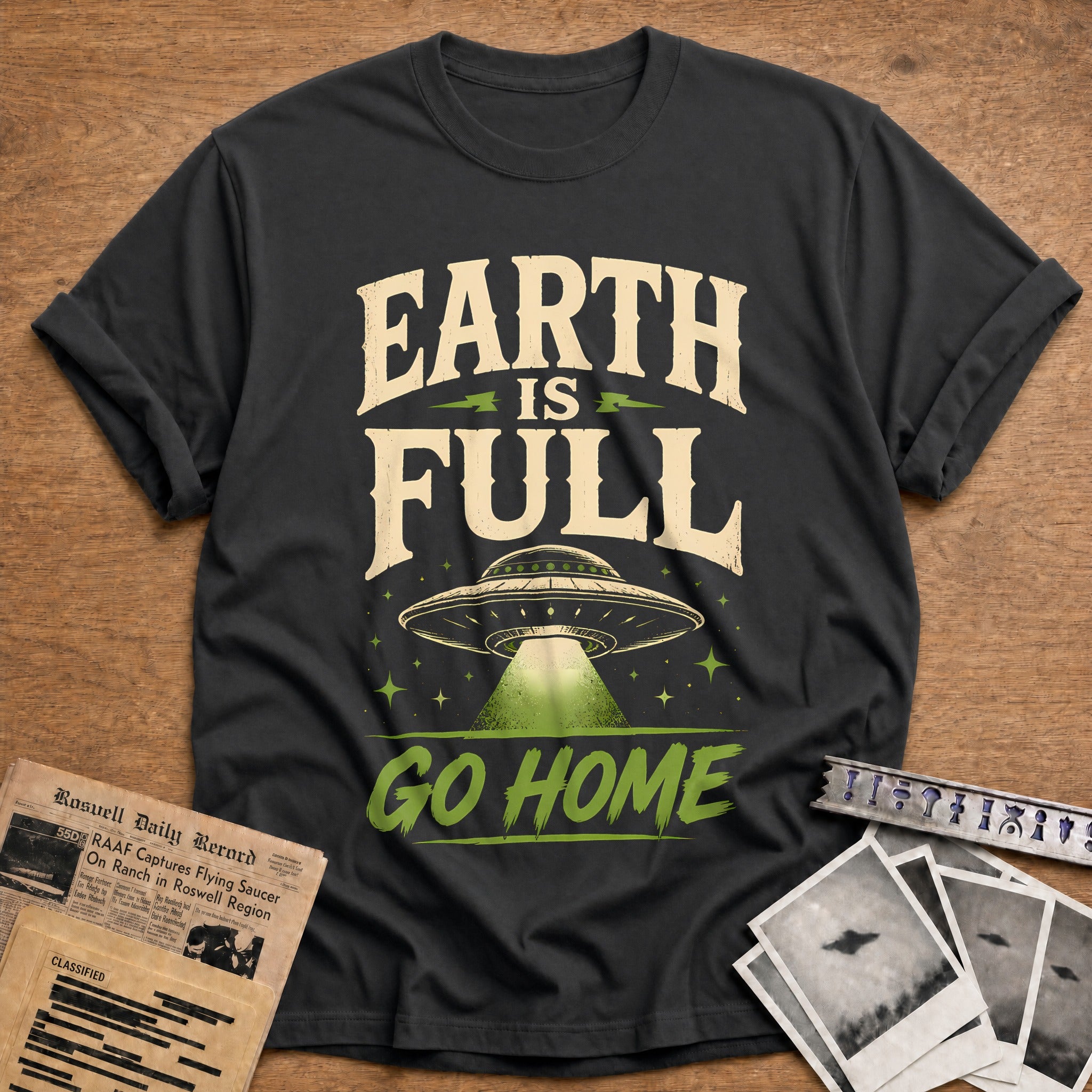 Earth Is Full Go Home T-Shirt - Charcoal