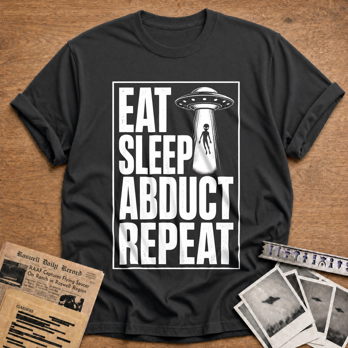 Eat Sleep Abduct Repeat 73 T-Shirt - Charcoal