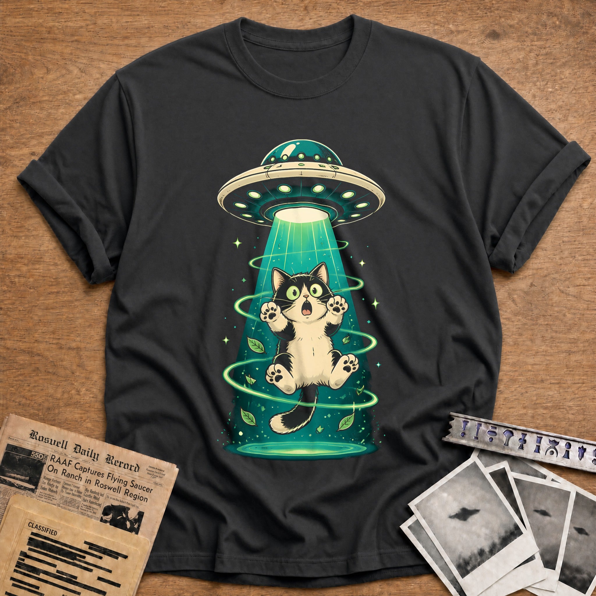 Feline Abduction T-Shirt - Charcoal