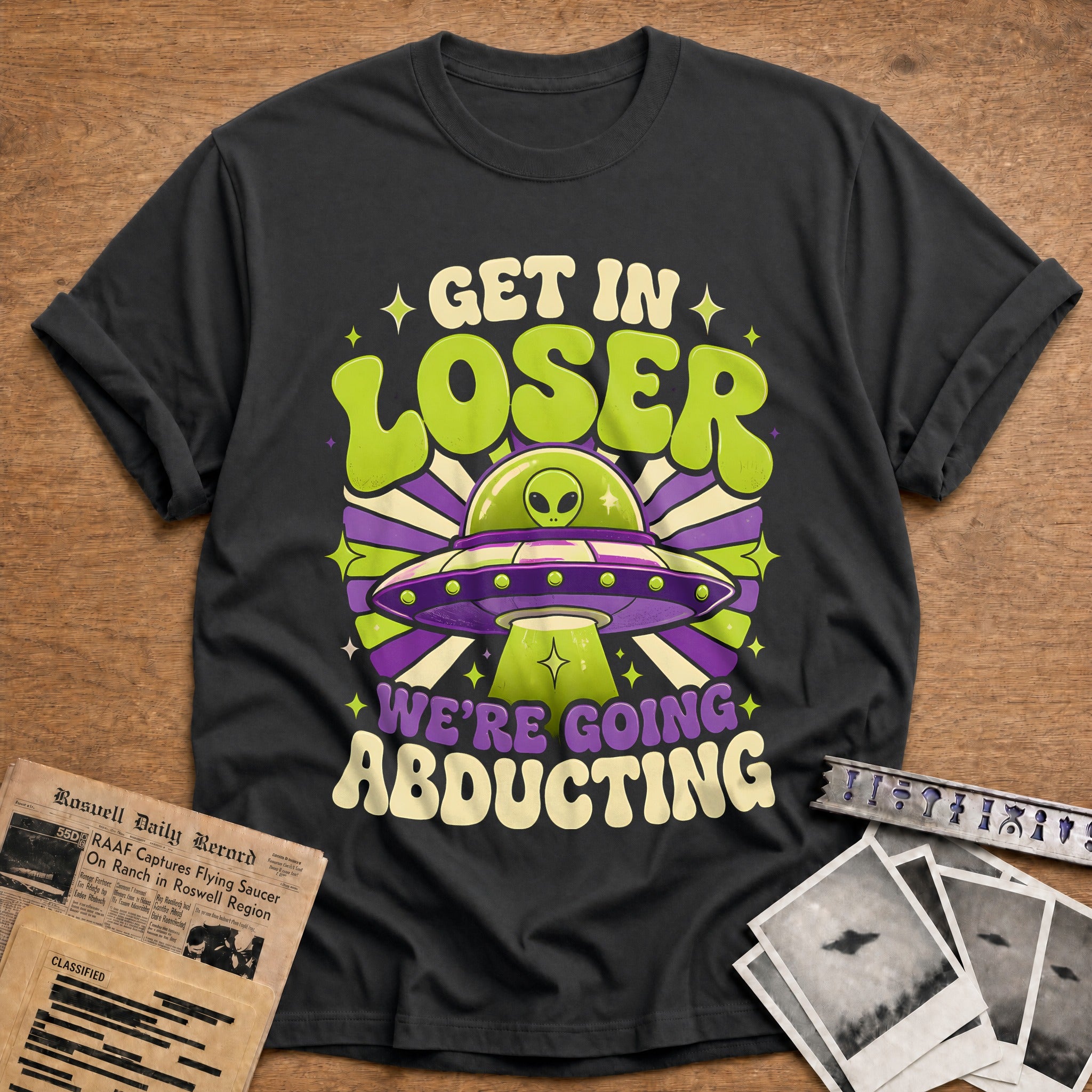 Get In Loser Abducting Groovy 11 T-Shirt - Charcoal