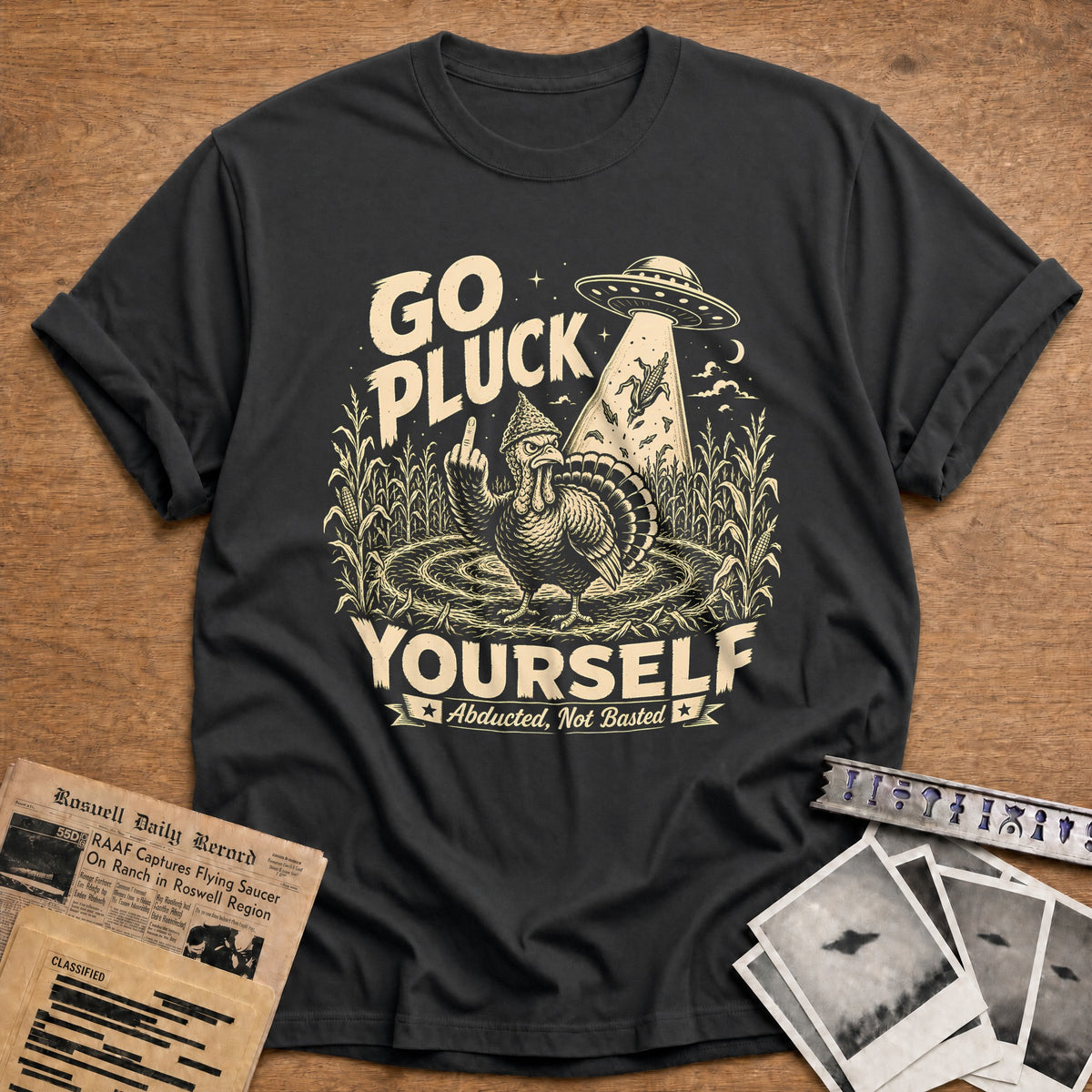 Go Pluck Yourself Abducted Not Basted 6 T-Shirt - Charcoal