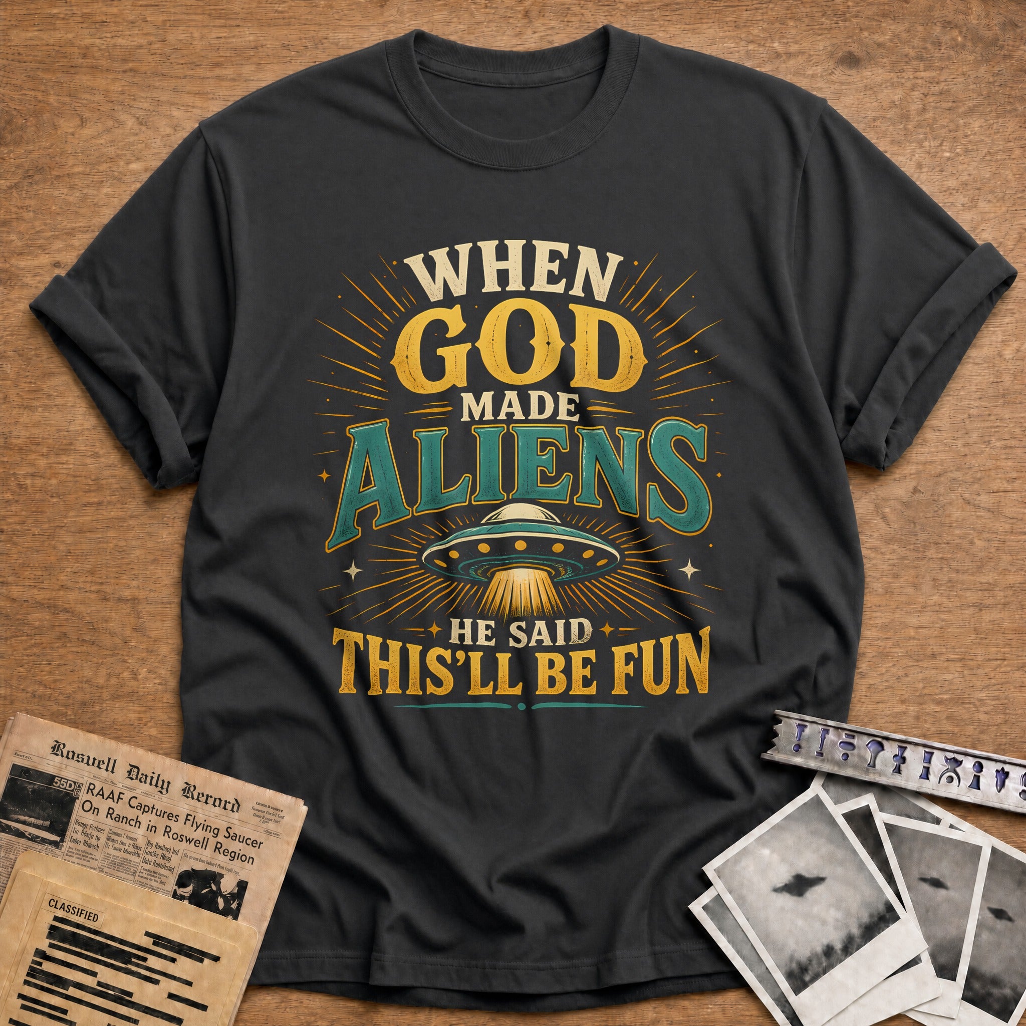 God Made Aliens Fun 54 T-Shirt - Charcoal