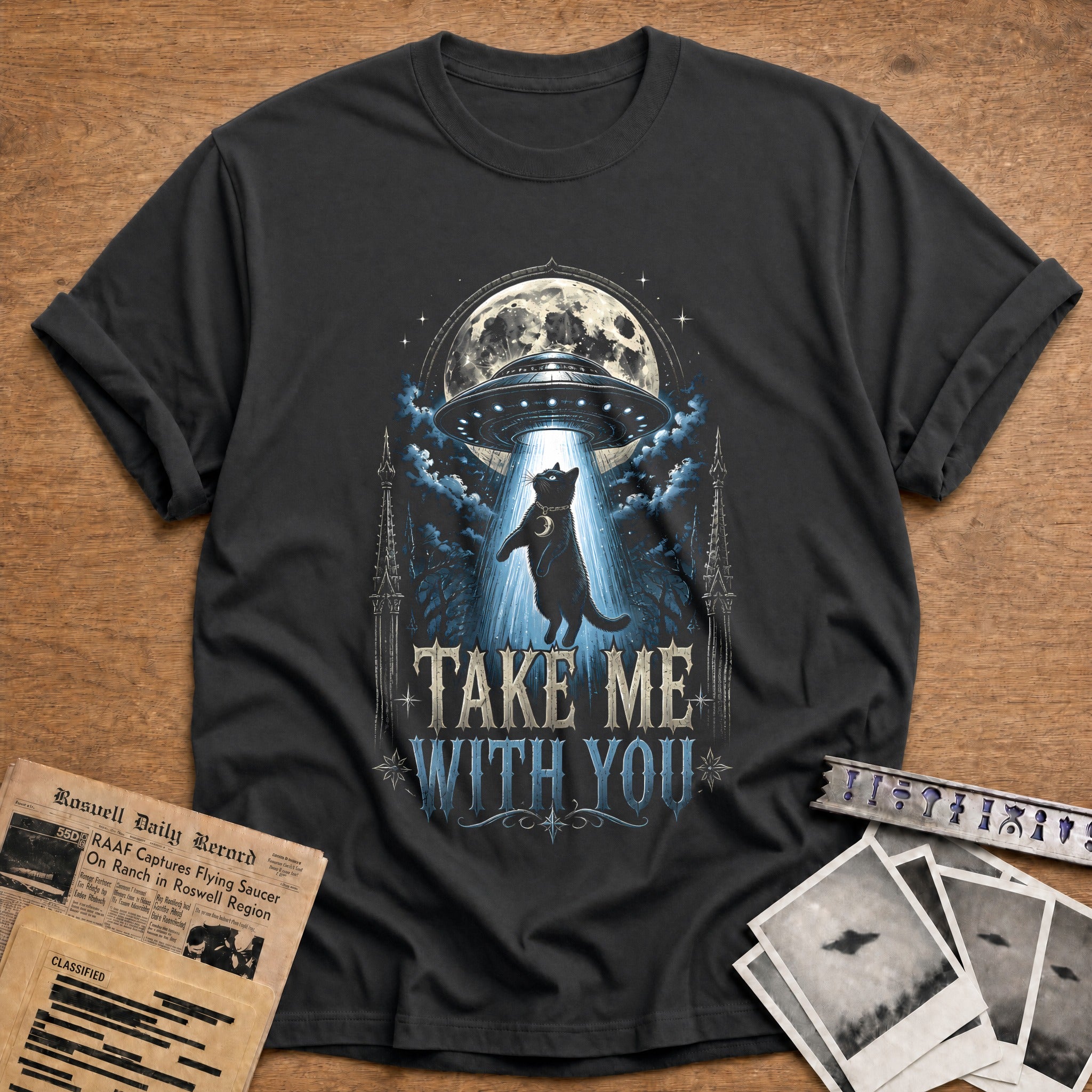 Gothic Cat Ufo Icy 66 T-Shirt - Charcoal