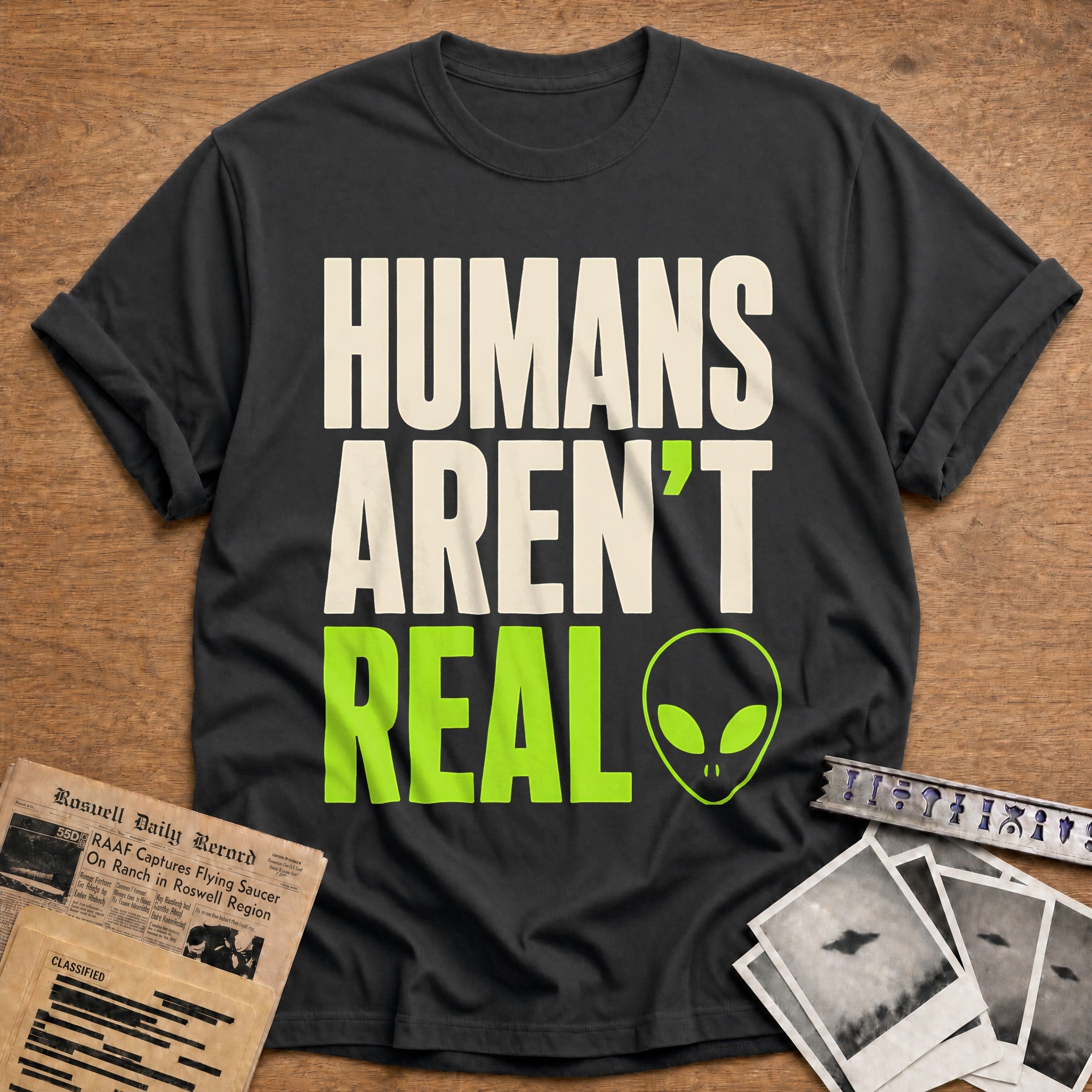 Humans Arent Real 63 T-Shirt - Charcoal