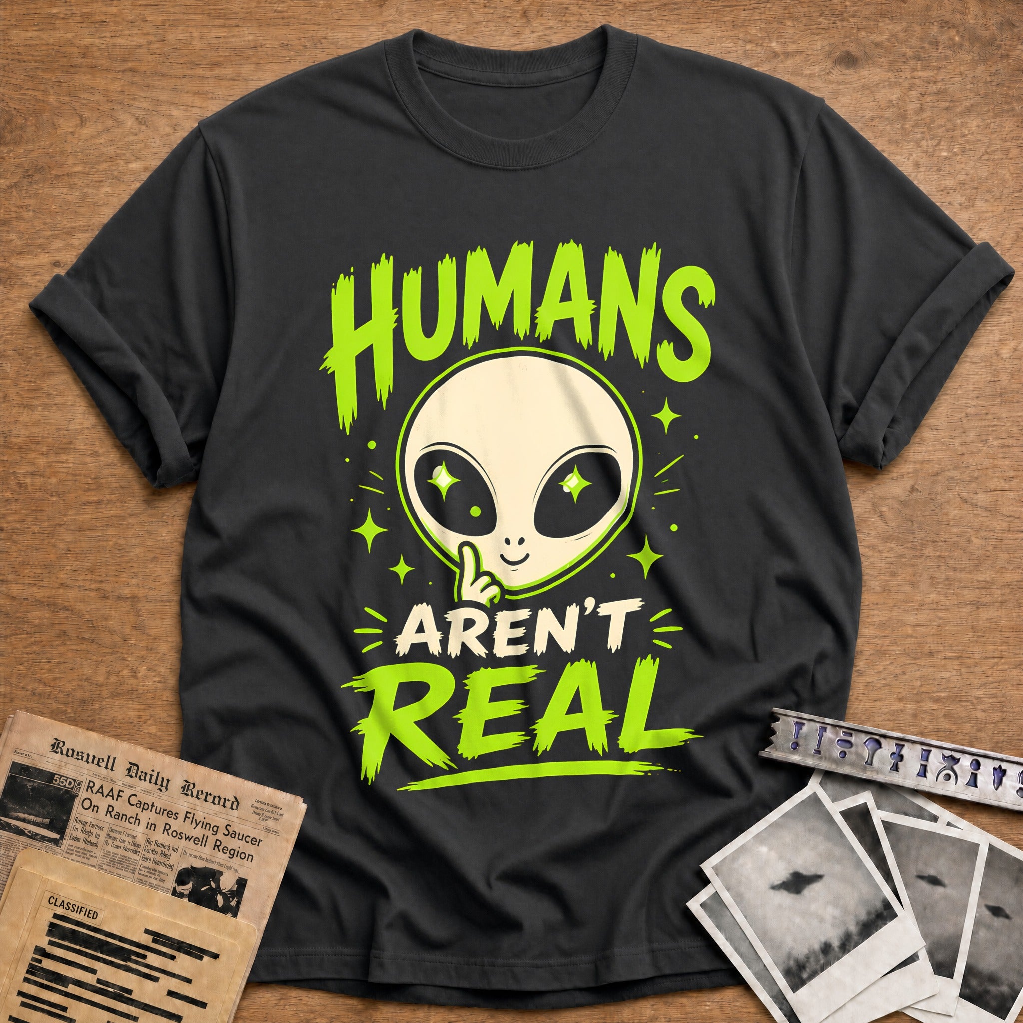 Humans Arent Real (2) 42 T-Shirt - Charcoal