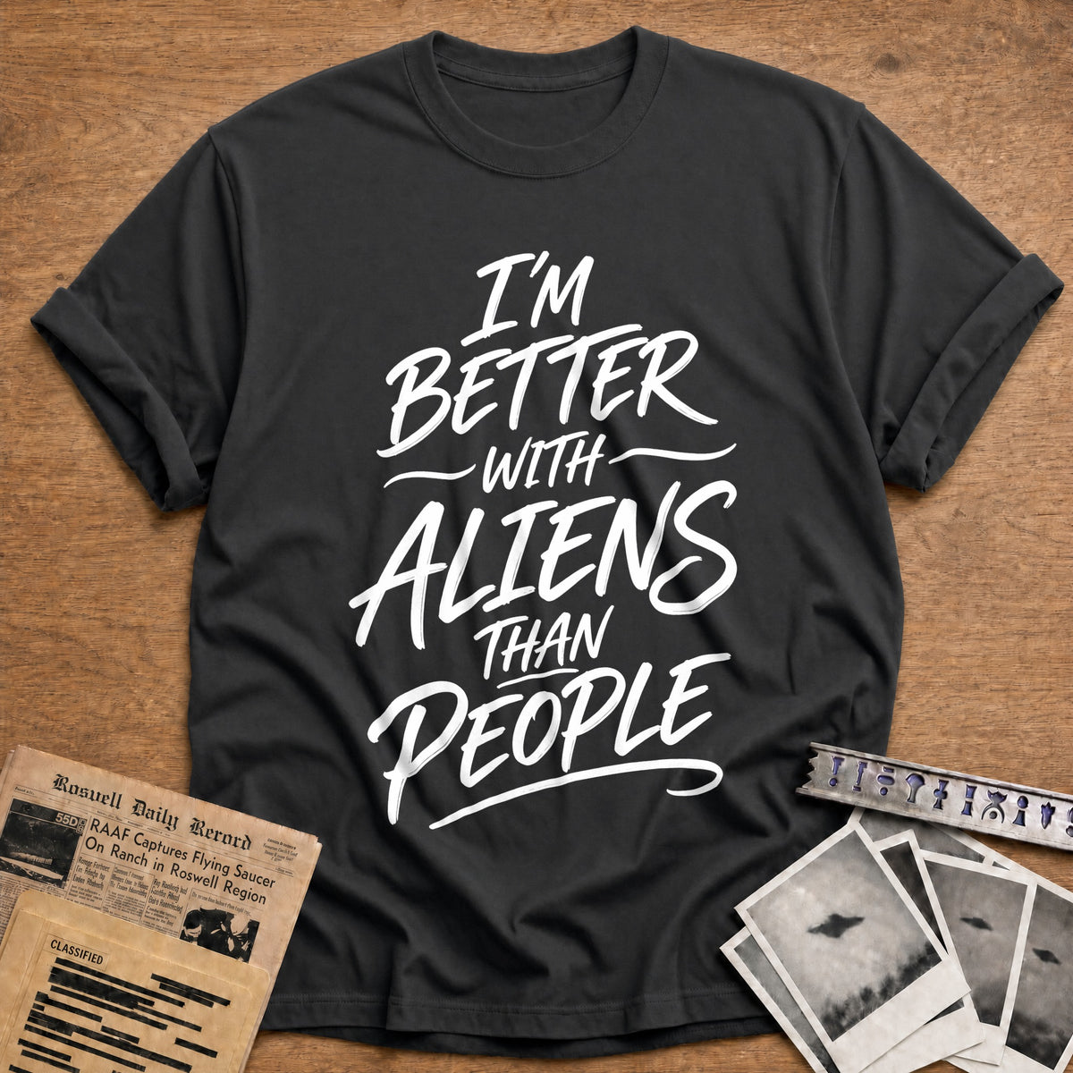 I'm Better With Aliens Than People 82 T-Shirt - Charcoal