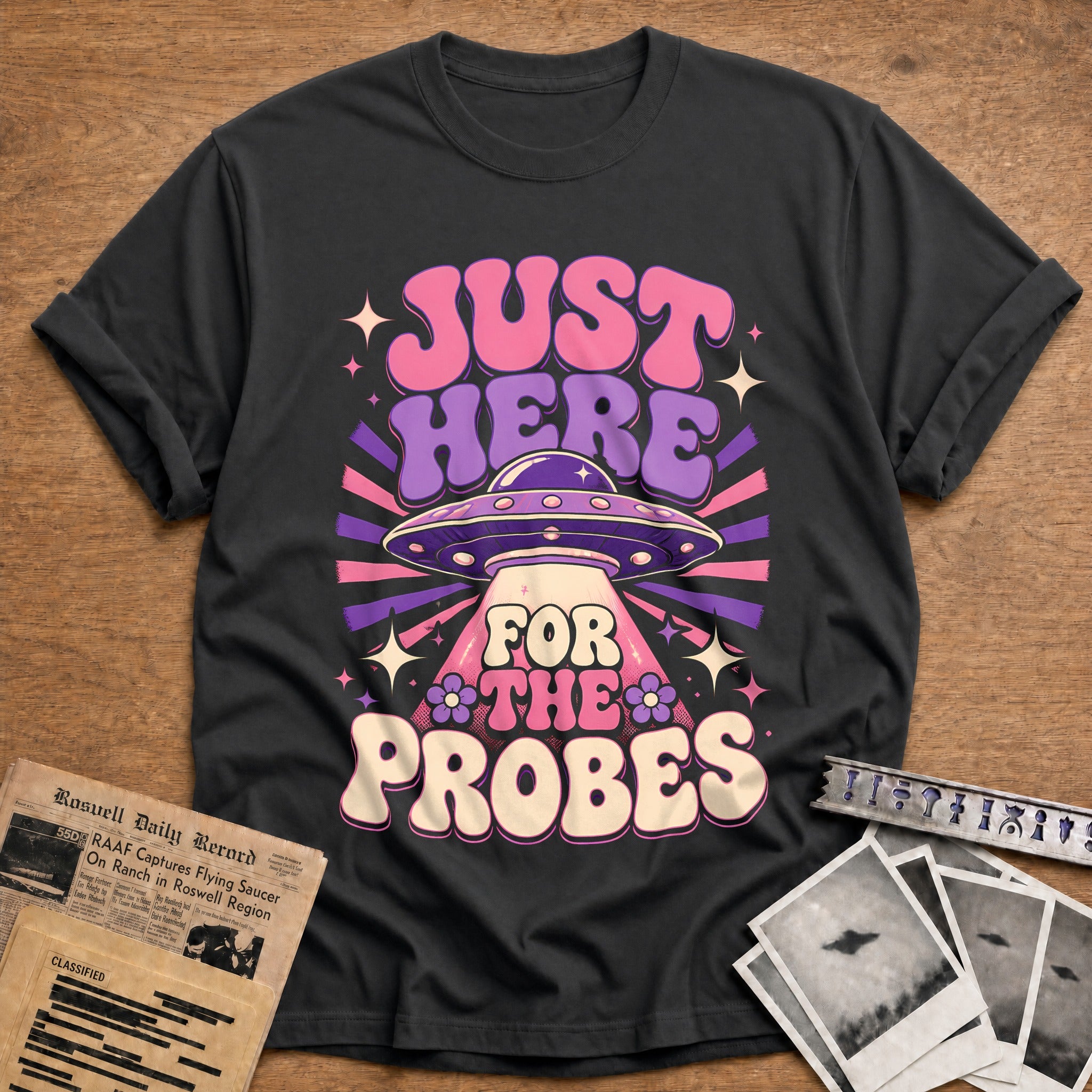 Just Here For The Probes Pink 50 T-Shirt - Charcoal