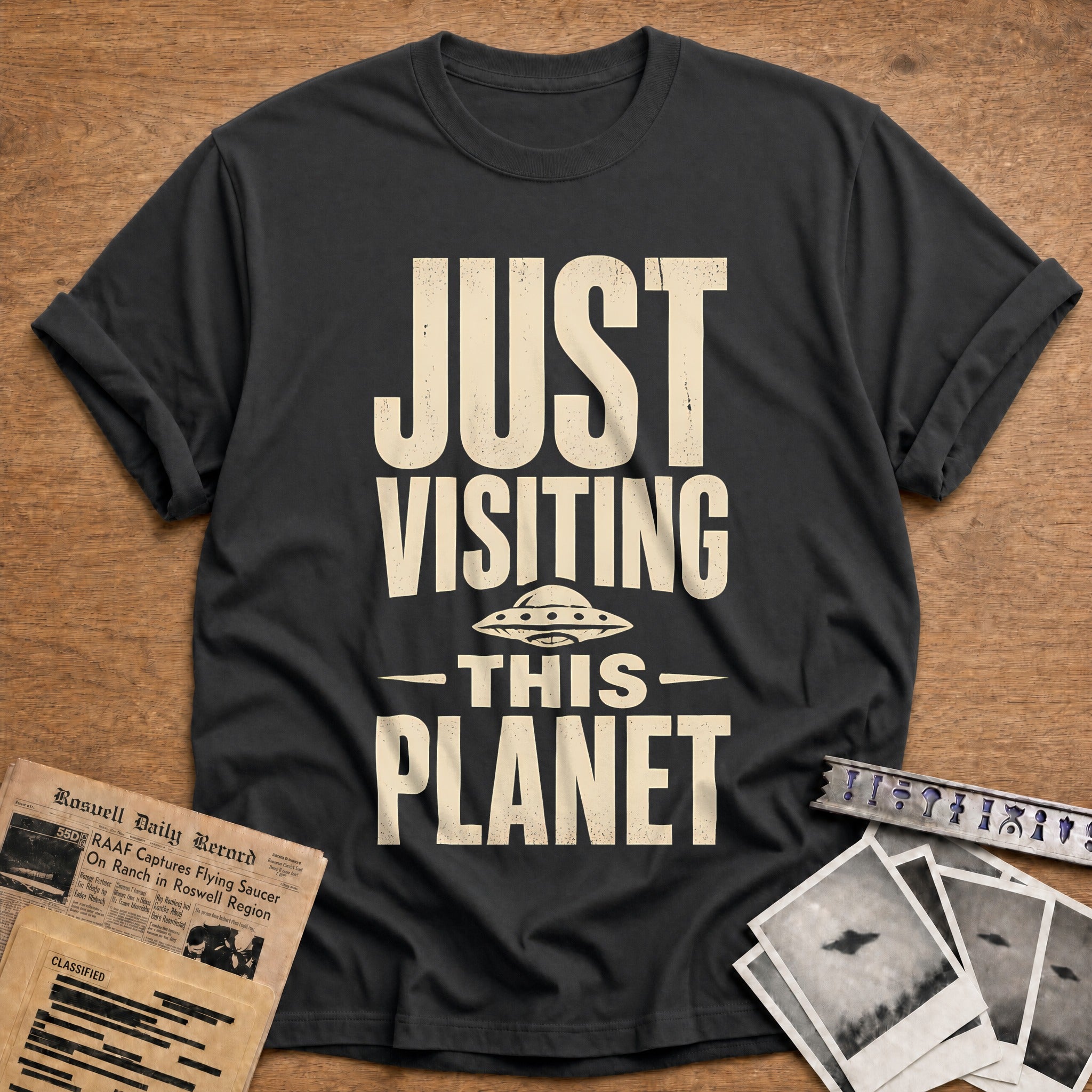 Just Visiting This Planet 56 T-Shirt - Charcoal