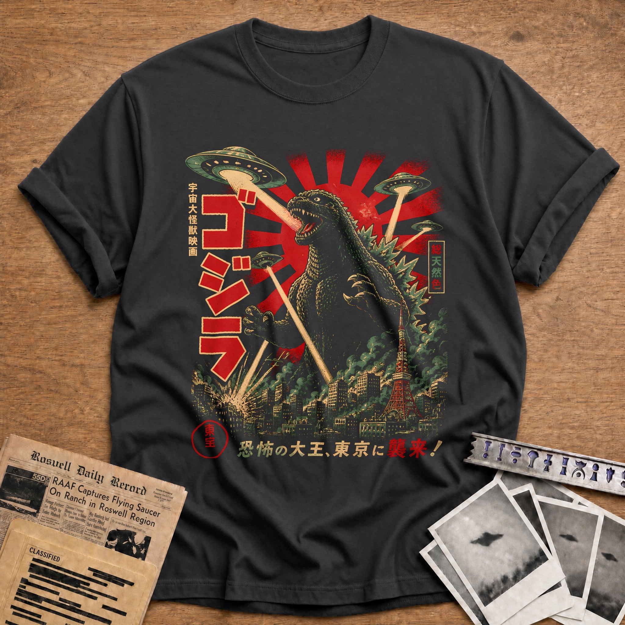 Kaiju Vs Ufo 66 T-Shirt - Charcoal