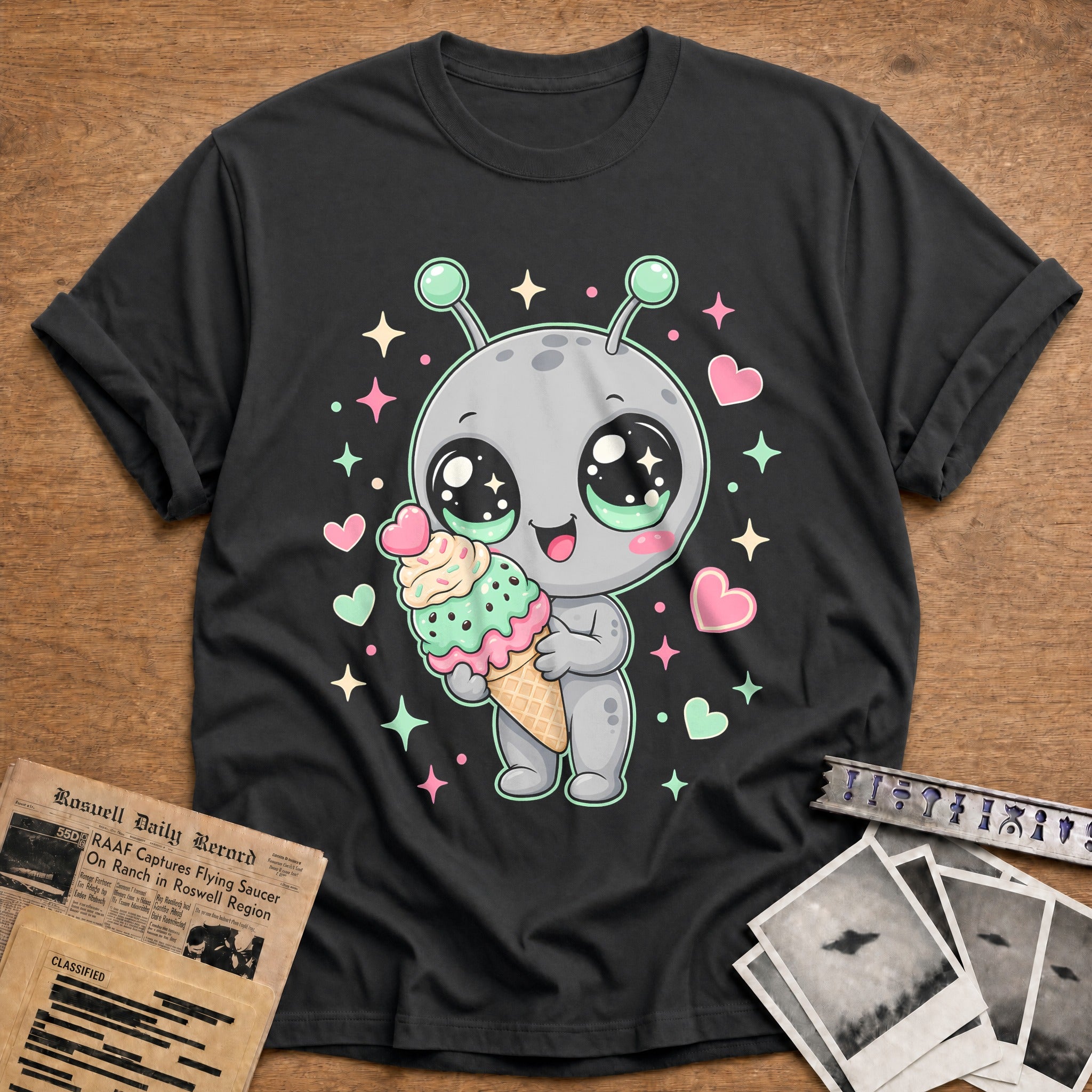 Kawaii Alien Ice Cream 63 T-Shirt - Charcoal