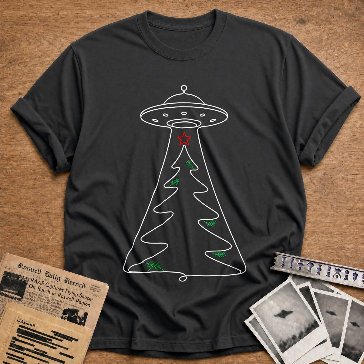 Minimal Line Ufo Tree 46 T-Shirt - Charcoal