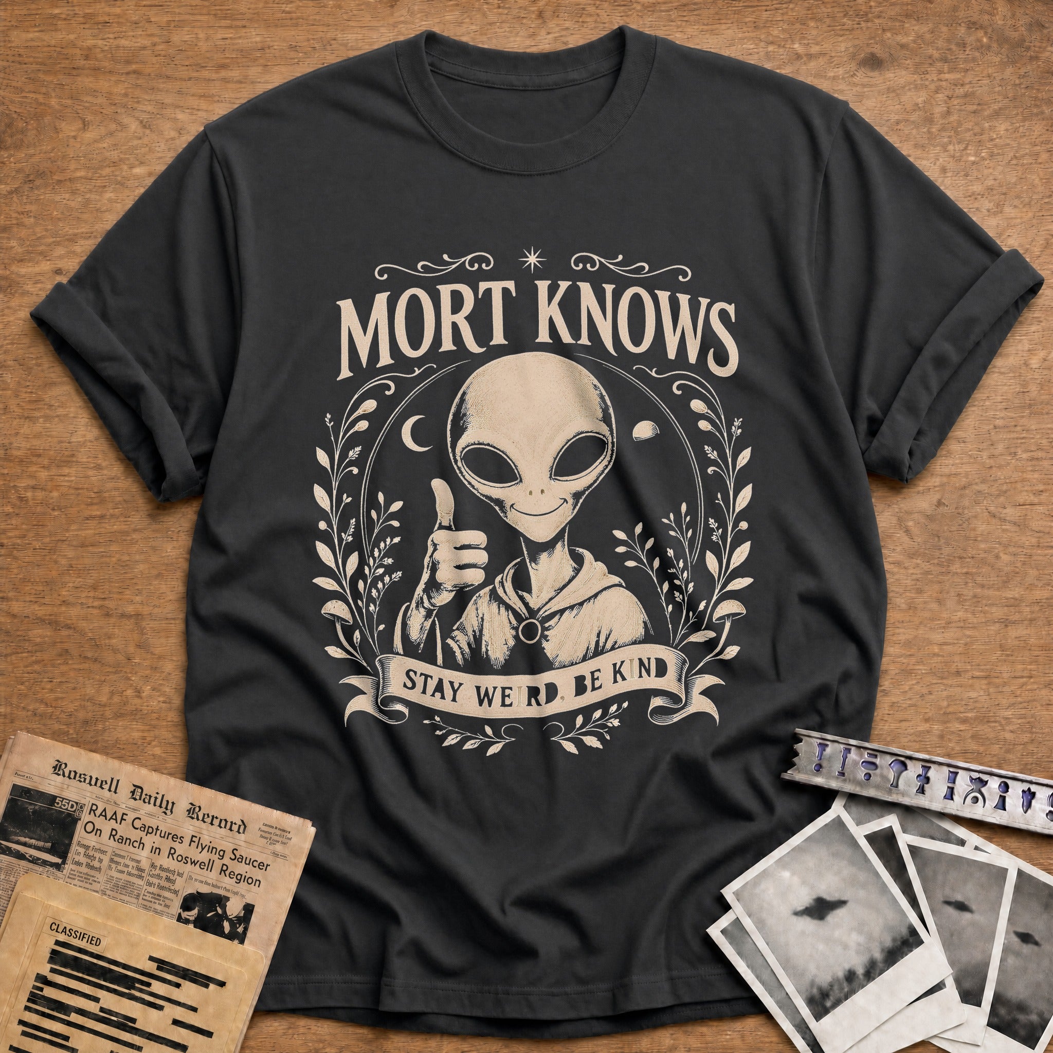 Mort Knows Stay Weird Be Kind - Charcoal