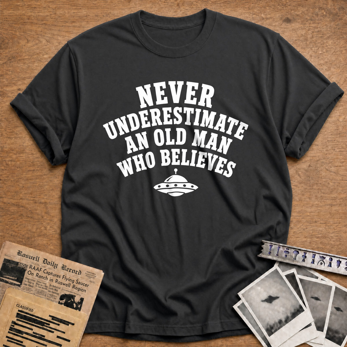 Never Underestimate An Old Man Who Believes 66 T-Shirt - Charcoal