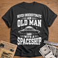 Never Underestimate An Old Man With A Spaceship 83 T-Shirt - Charcoal