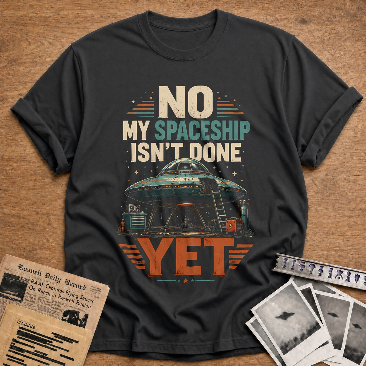 No My Spaceship Isn't Done Yet 13 T-Shirt - Charcoal