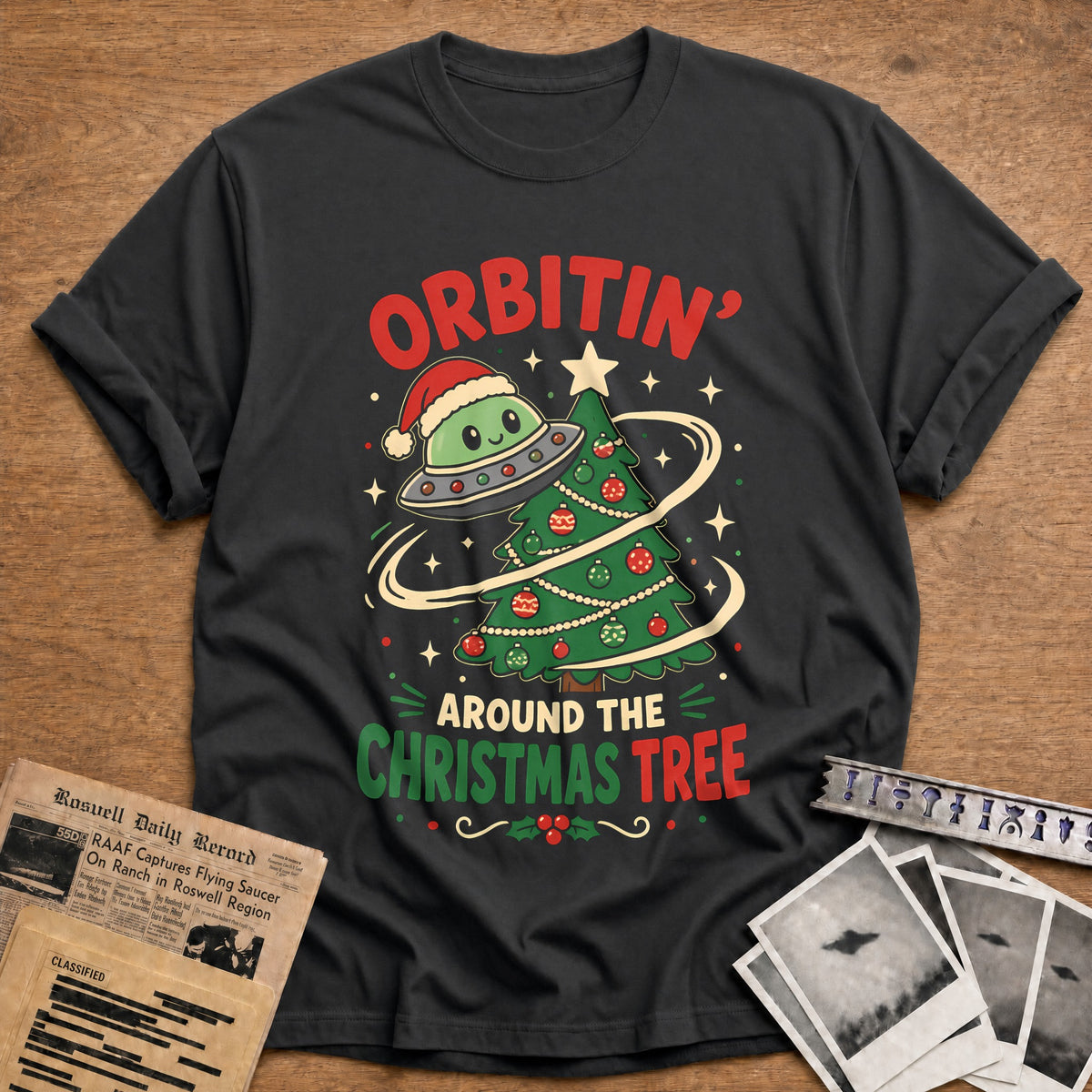 Orbitin' Around The Christmas Tree 25 T-Shirt - Charcoal