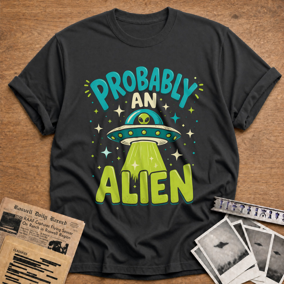 Probably An Alien 16 T-Shirt - Charcoal