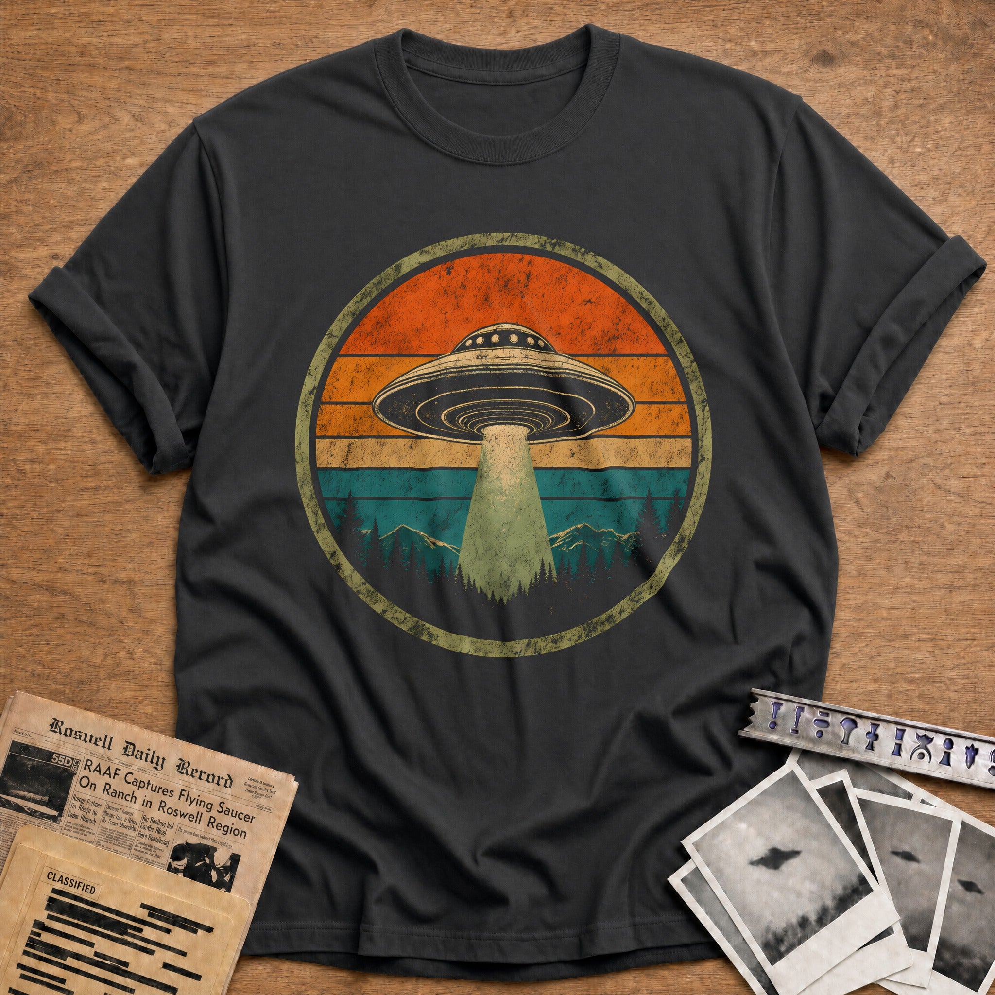 Retro Ufo Badge 19 T-Shirt - Charcoal