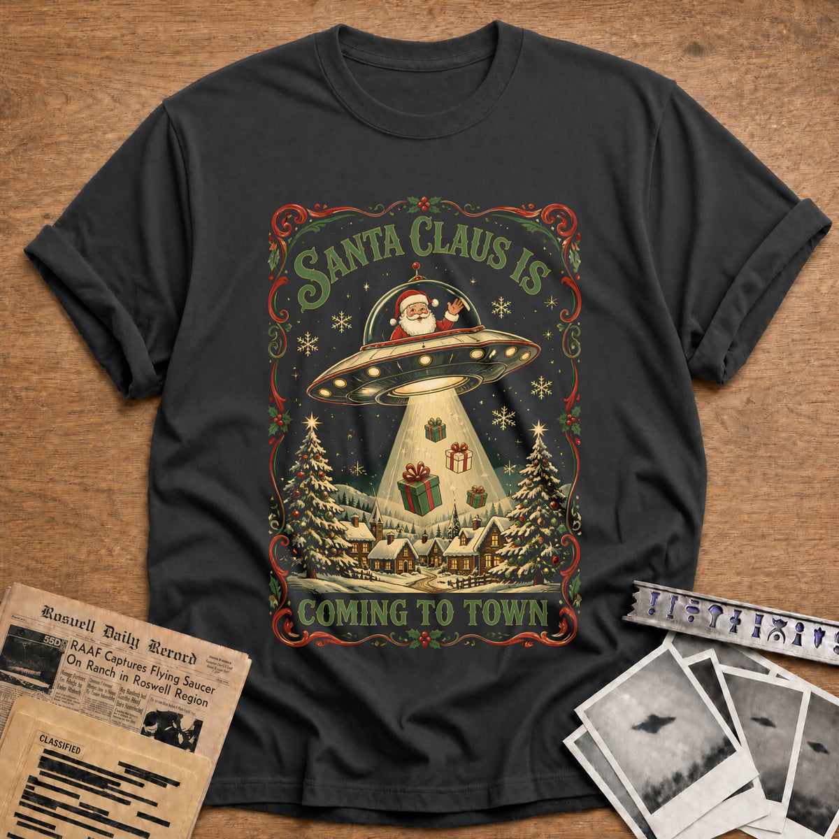 Santa Claus Is Coming To Town 76 T-Shirt - Charcoal