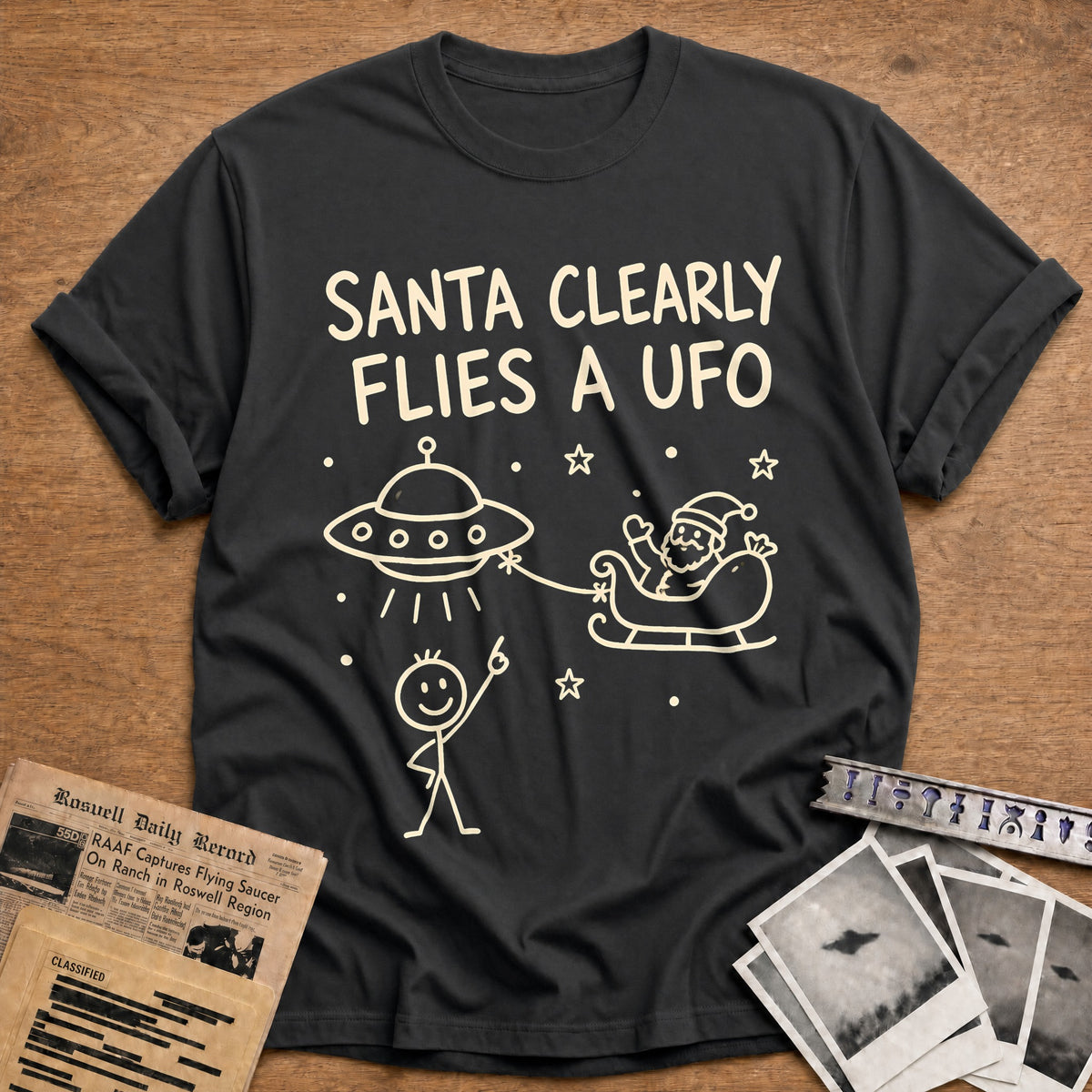 Santa Flies UFO 59 T-Shirt - Charcoal