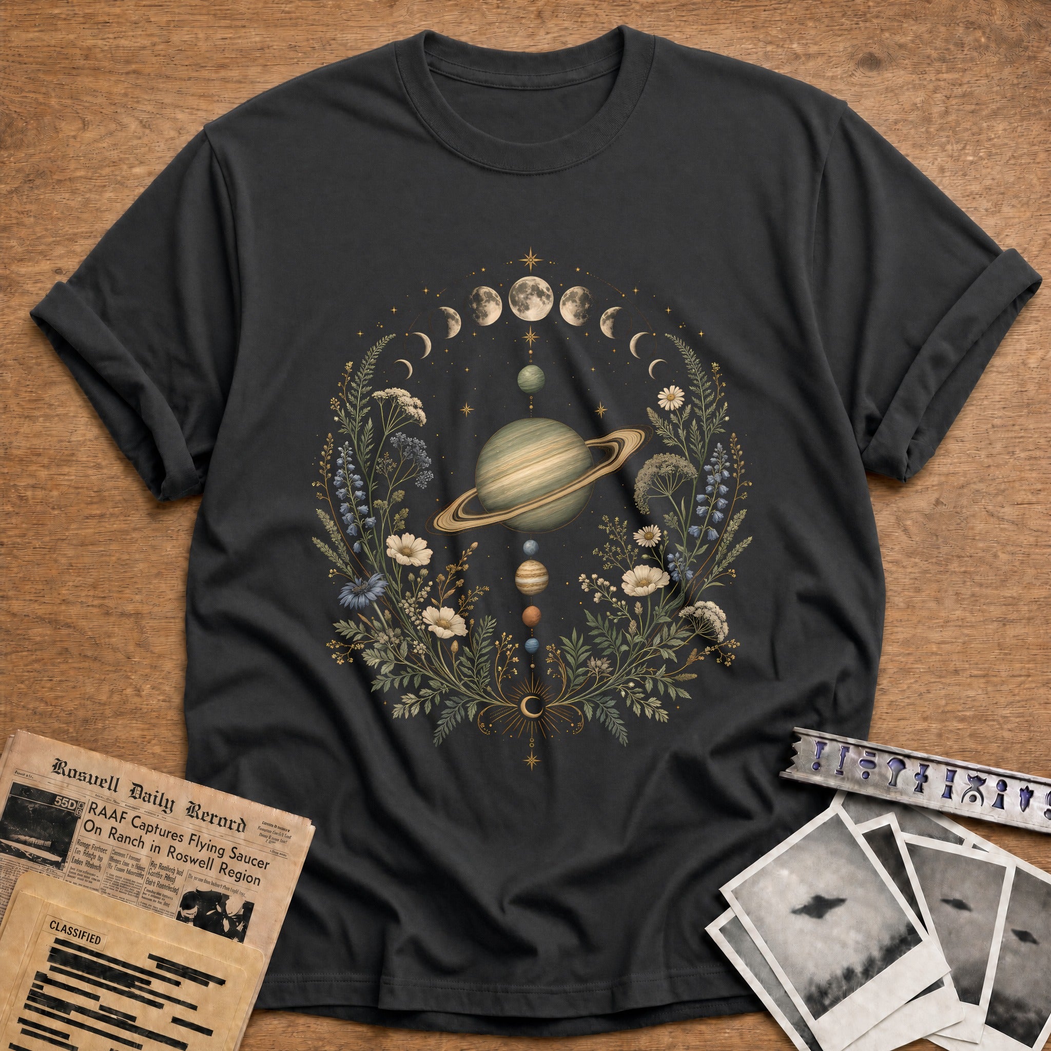Saturn Moon Phases 23 T-Shirt - Charcoal