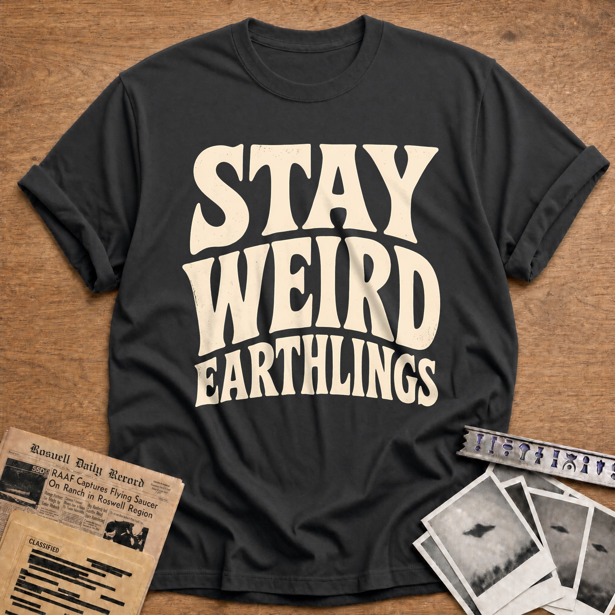 Stay Weird Earthlings 18 T-Shirt - Charcoal