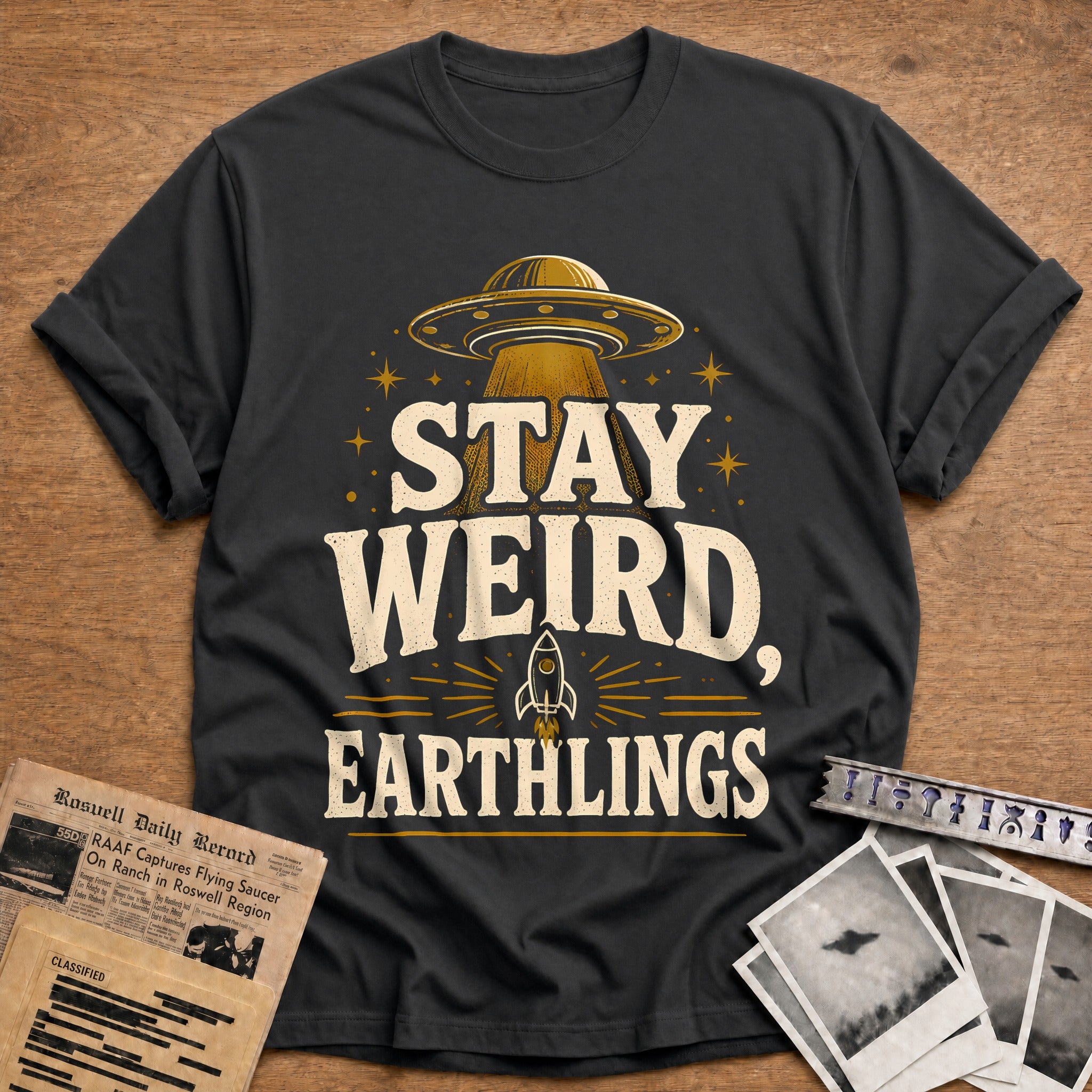 Stay Weird Earthlings 43 T-Shirt - Charcoal