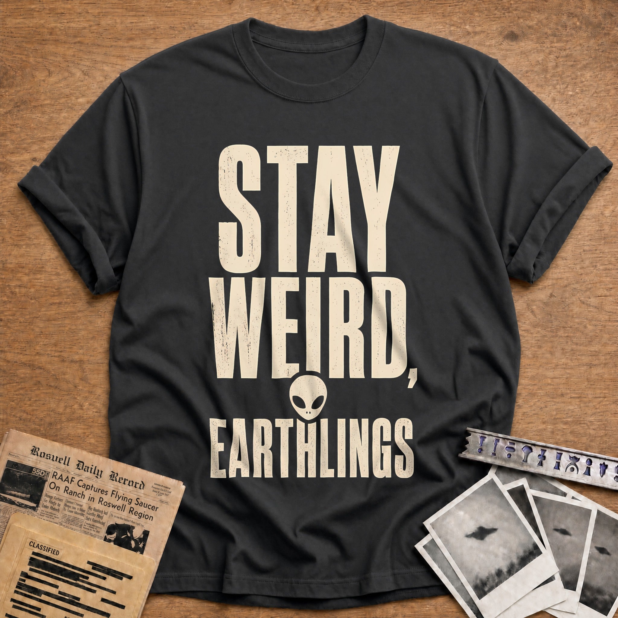 Stay Weird Earthlings 80 T-Shirt - Charcoal