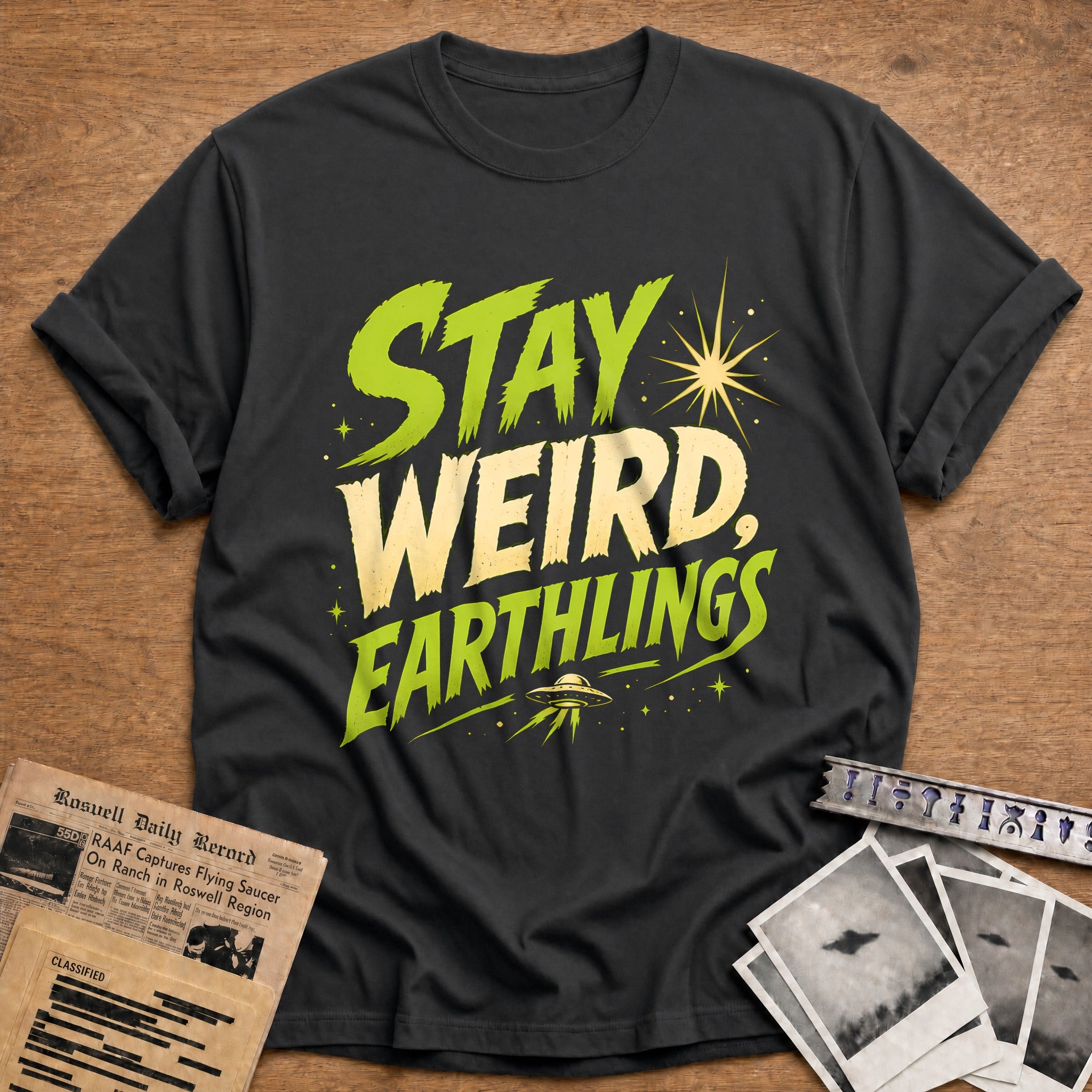 Stay Weird Earthlings 83 T-Shirt - Charcoal