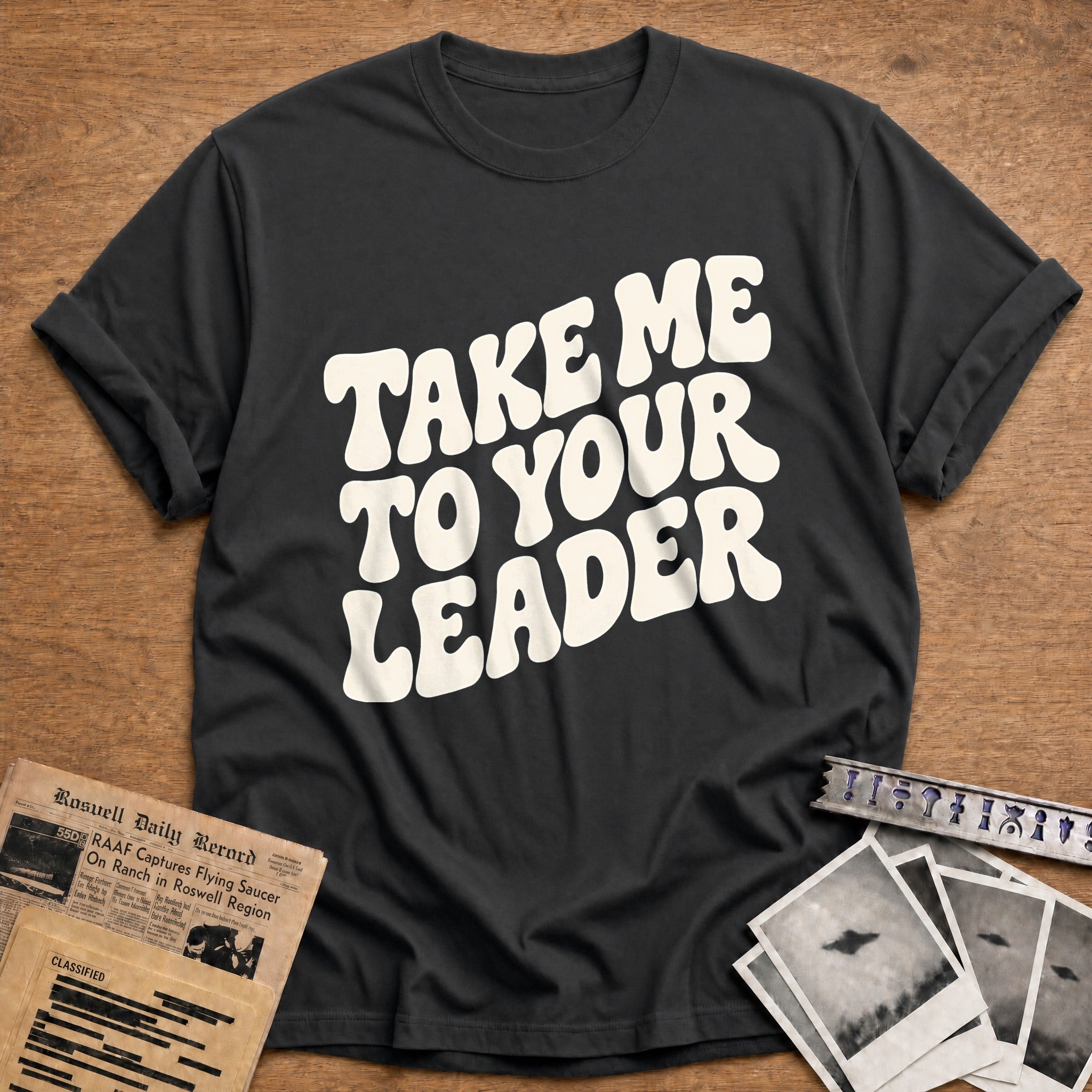 Take Me To Your Leader 39 T-Shirt - Charcoal
