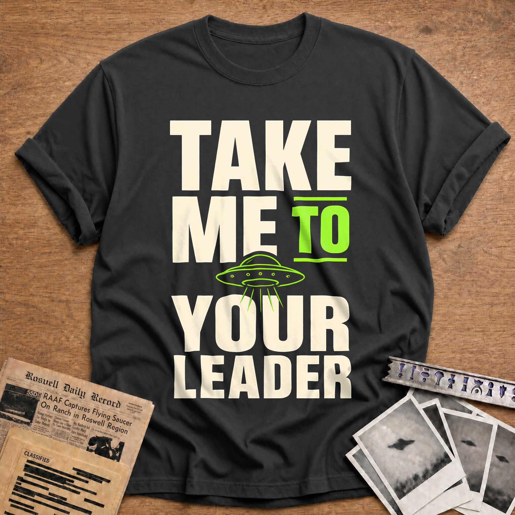 Take Me To Your Leader 77 T-Shirt - Charcoal