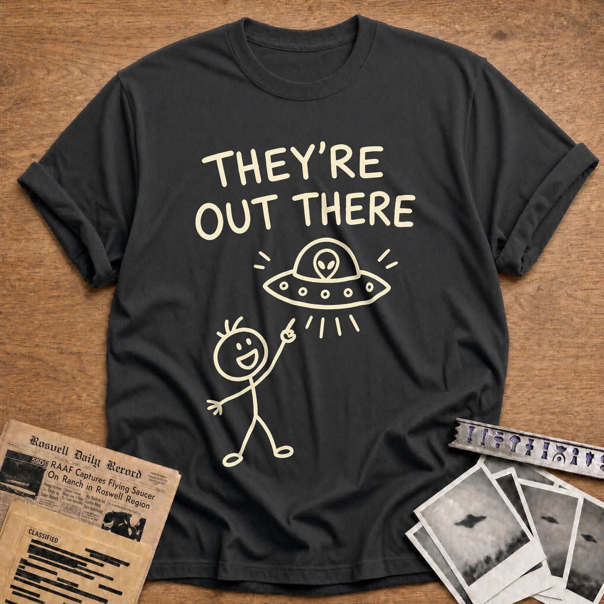 Theyre Out There 58 T-Shirt - Charcoal