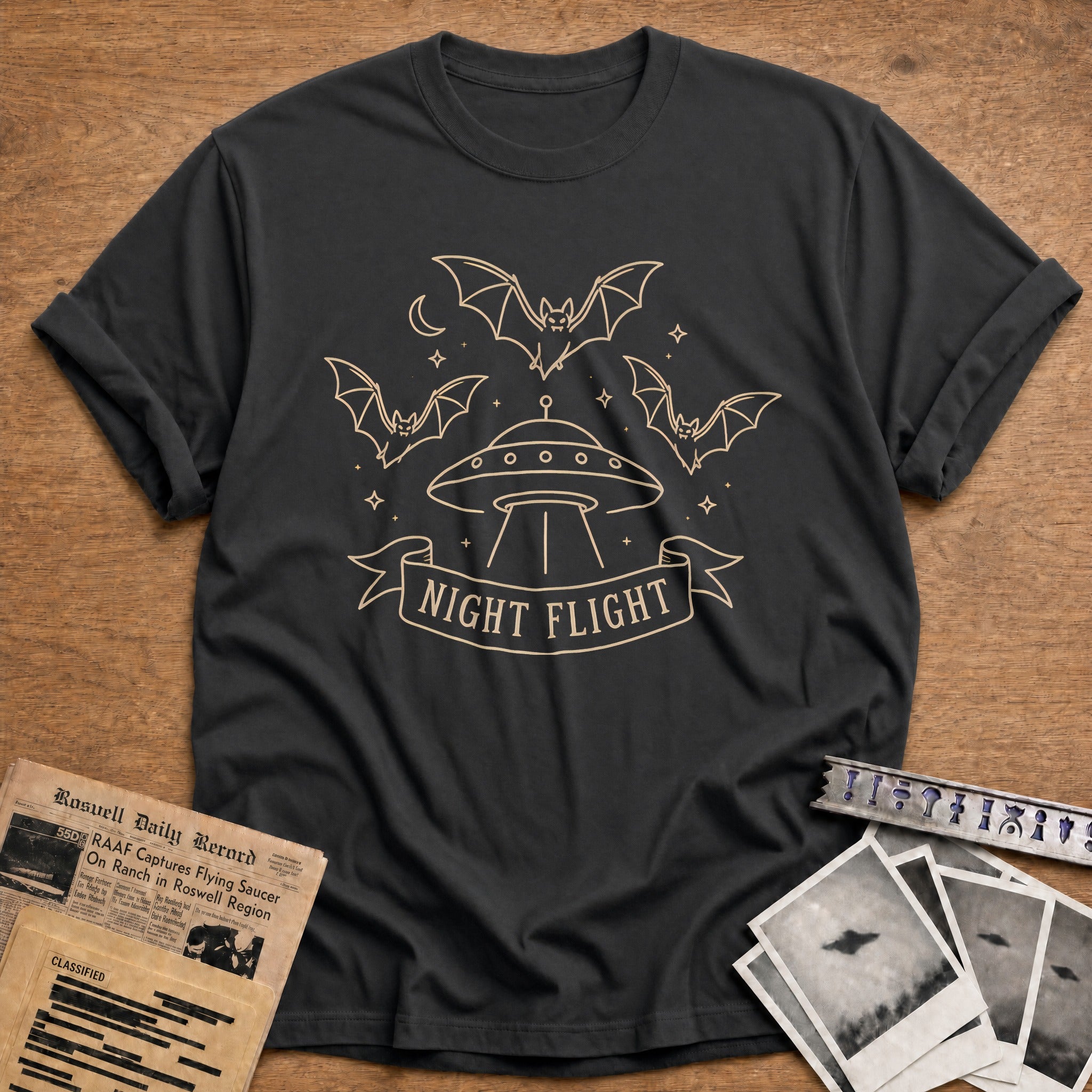 Three Bats Ufo Night Flight 97 - Charcoal